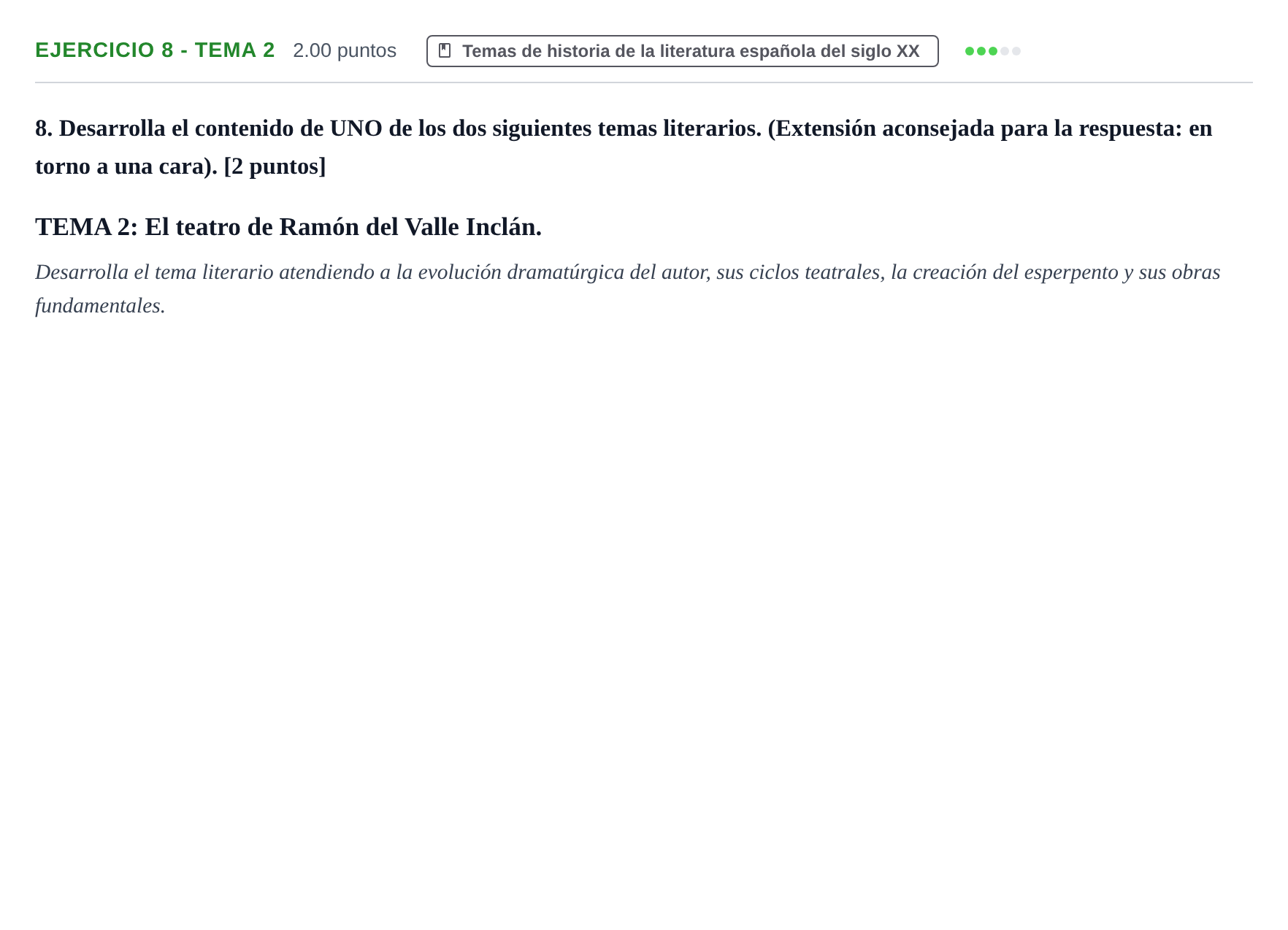 Enunciado: Ejercicio 8 - Tema 2 · Lengua Castellana y Literatura II PAU La Rioja Ordinaria 2023