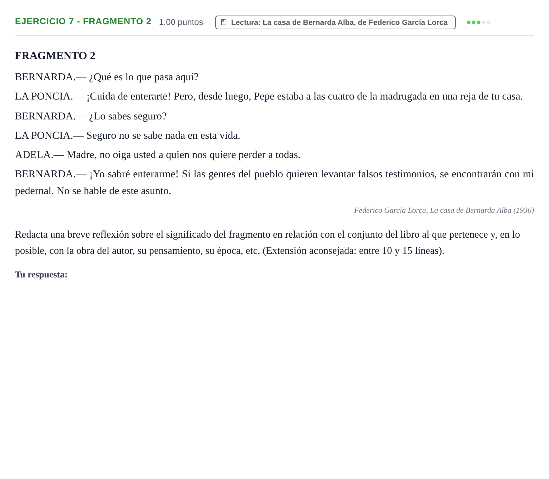 Enunciado: Ejercicio 7 - Fragmento 2 · Lengua Castellana y Literatura II PAU La Rioja Extraordinaria 2023