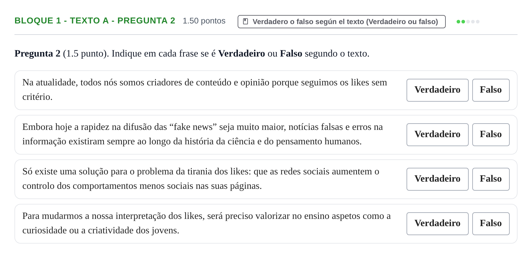 Enunciado: Bloque 1 - Texto A - Pregunta 2 · Portugués PAU La Rioja Ordinaria 2023