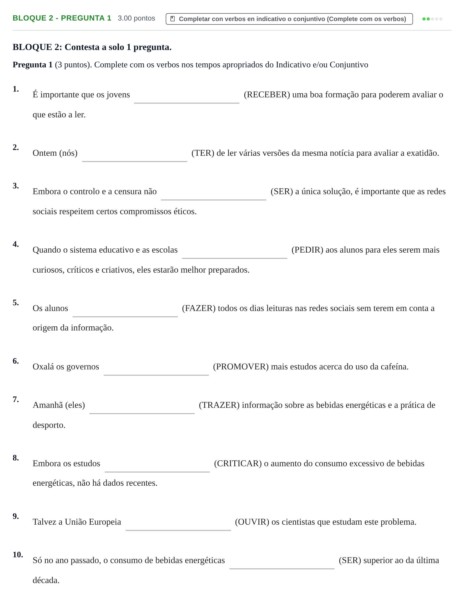 Enunciado: Bloque 2 - Pregunta 1 · Portugués PAU La Rioja Ordinaria 2023