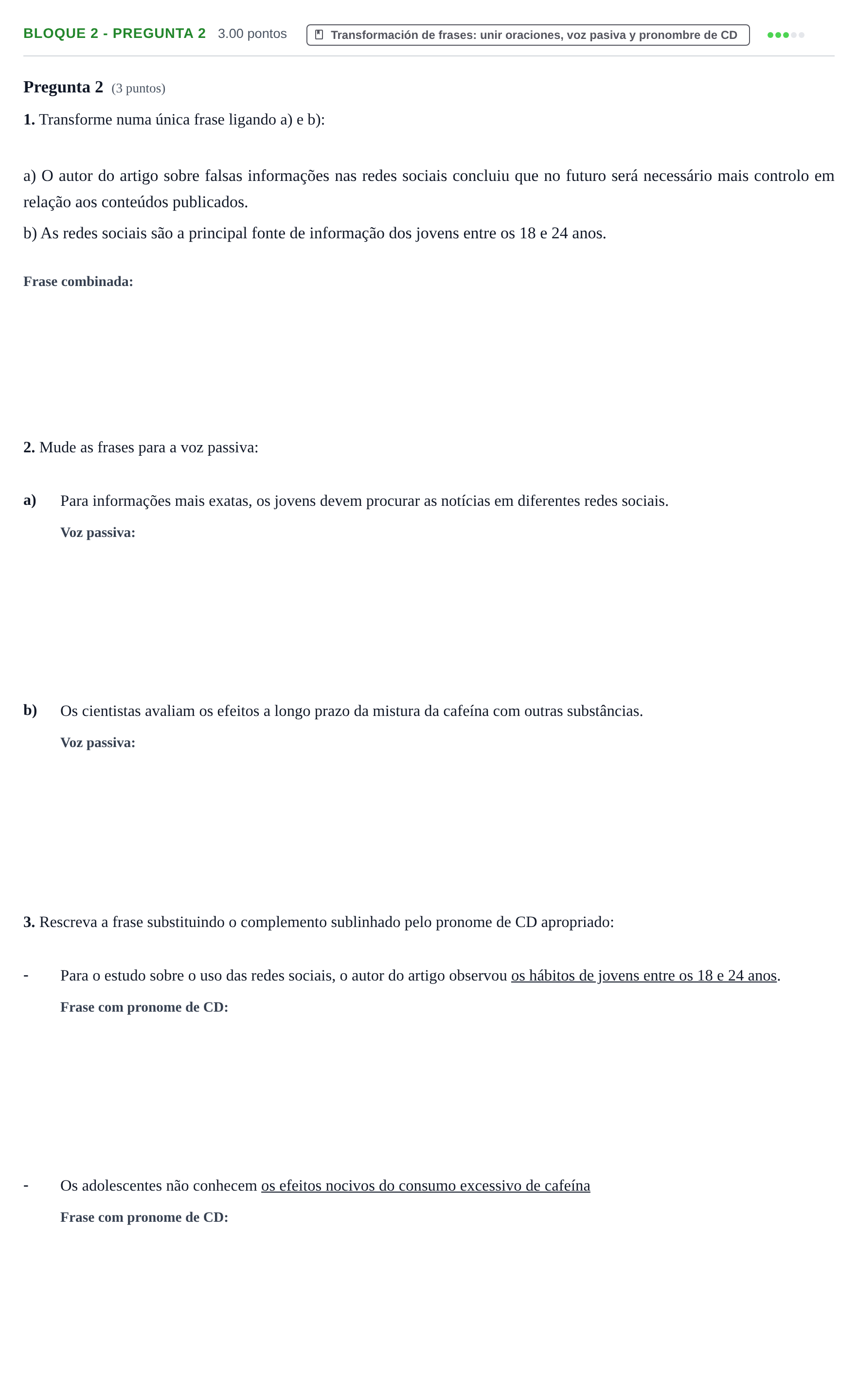 Enunciado: Bloque 2 - Pregunta 2 · Portugués PAU La Rioja Ordinaria 2023
