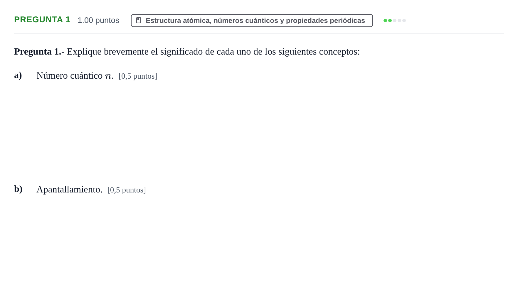 Enunciado: Pregunta 1 - Estructura atómica · Química PAU La Rioja Extraordinaria 2023