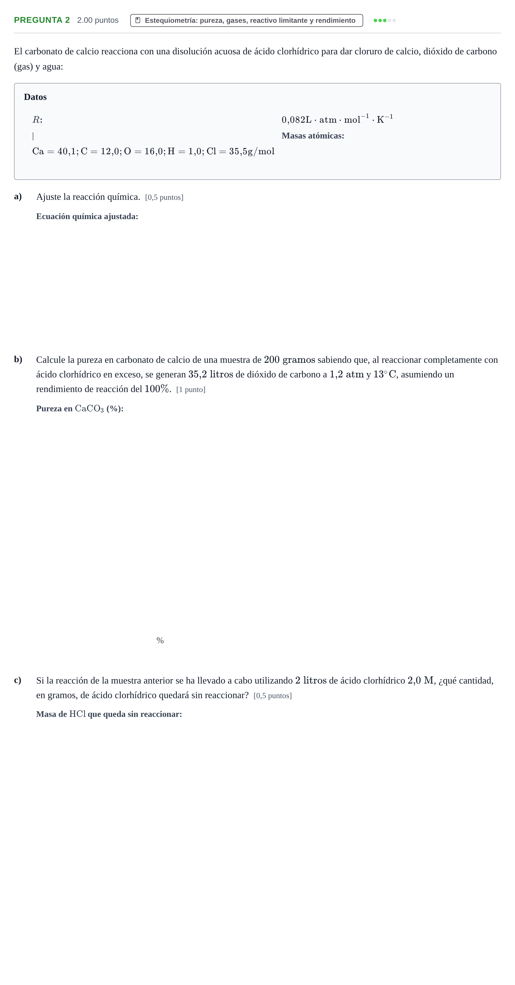 Enunciado: Pregunta 2 · Química PAU La Rioja Extraordinaria 2023