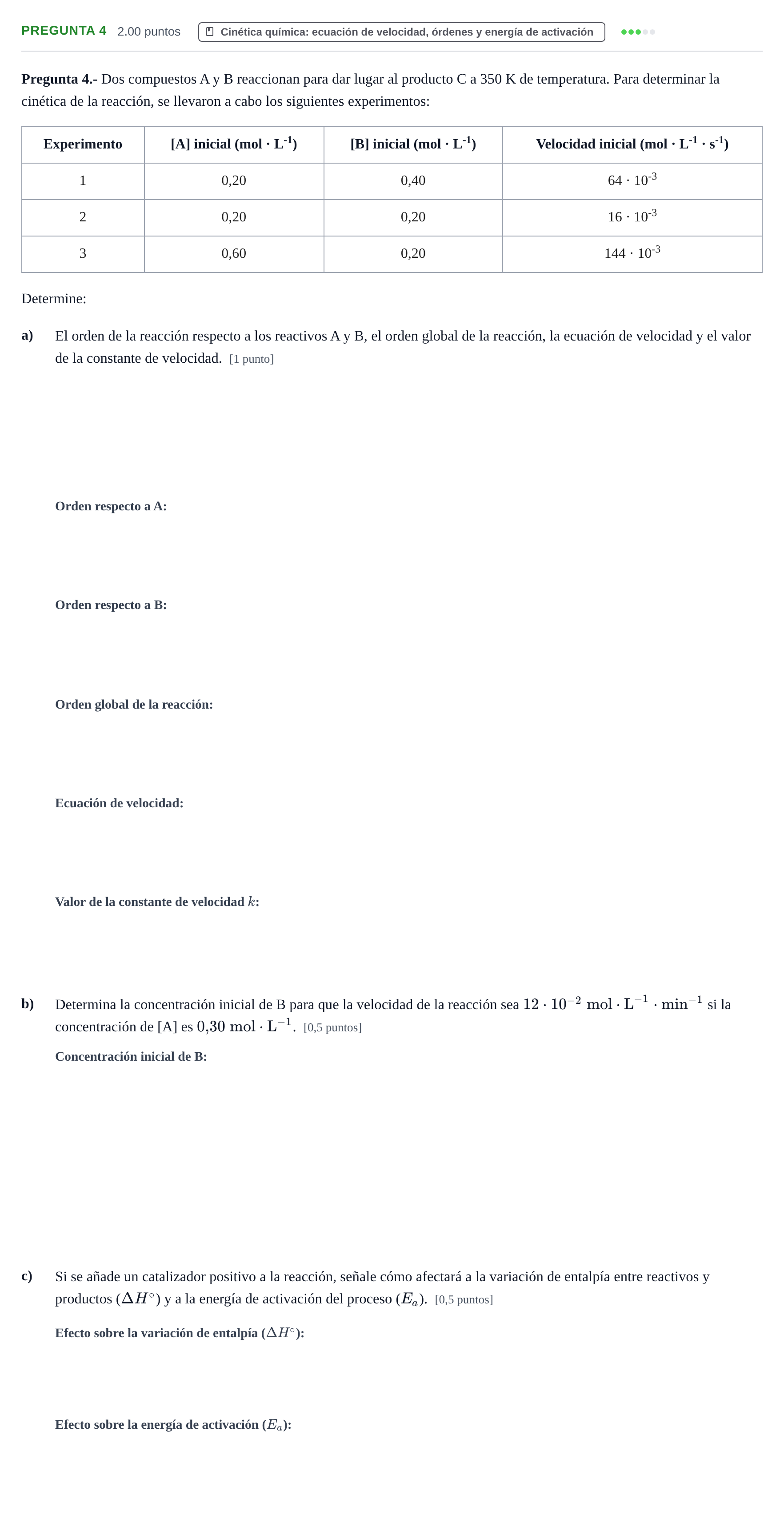 Enunciado: Pregunta 4 · Química PAU La Rioja Extraordinaria 2023