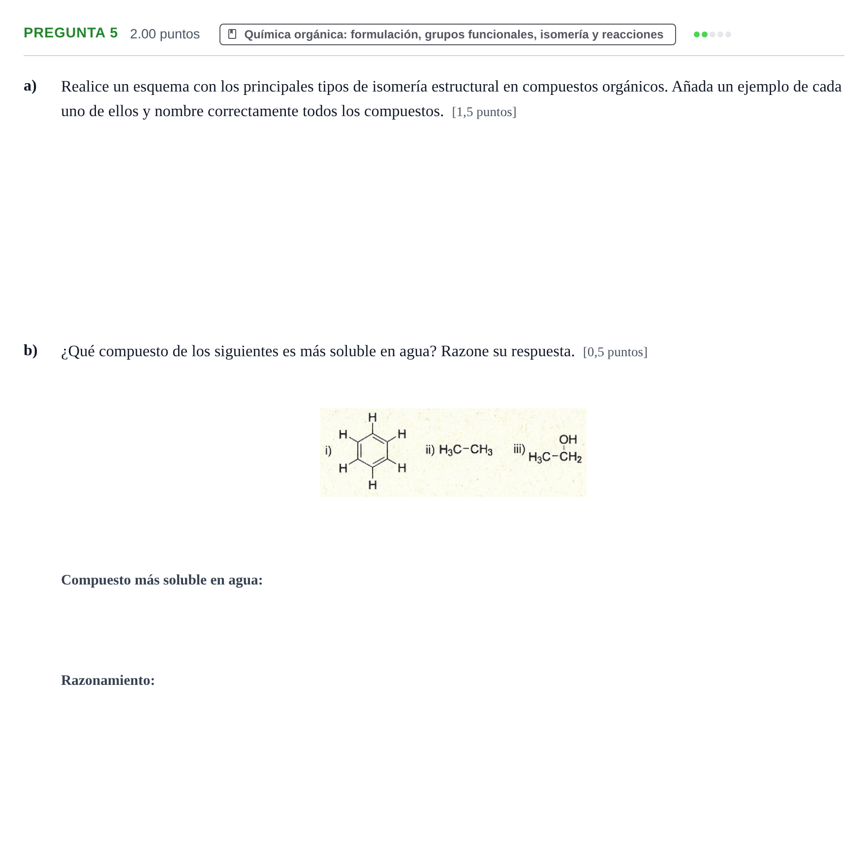 Enunciado: Pregunta 5 · Química PAU La Rioja Extraordinaria 2023
