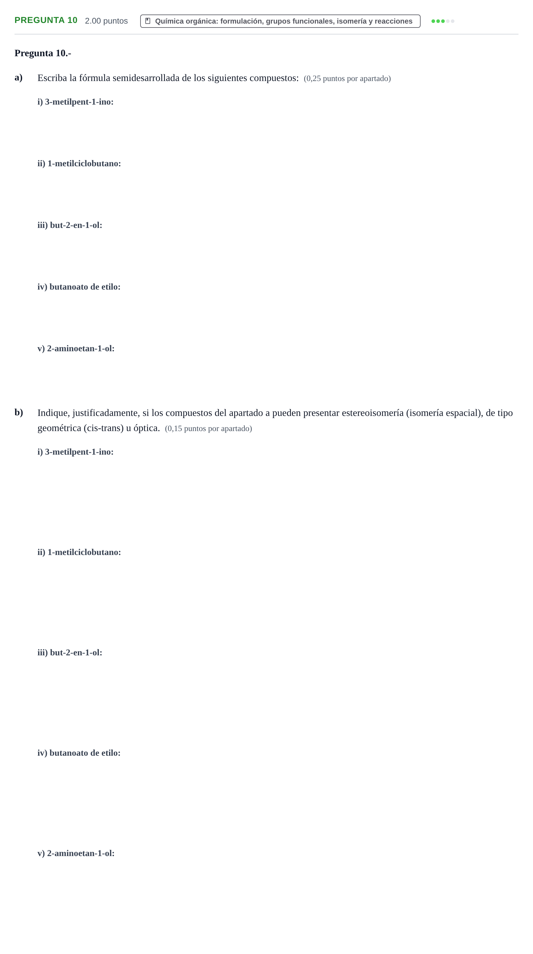 Enunciado: Pregunta 10 · Química PAU La Rioja Ordinaria 2023