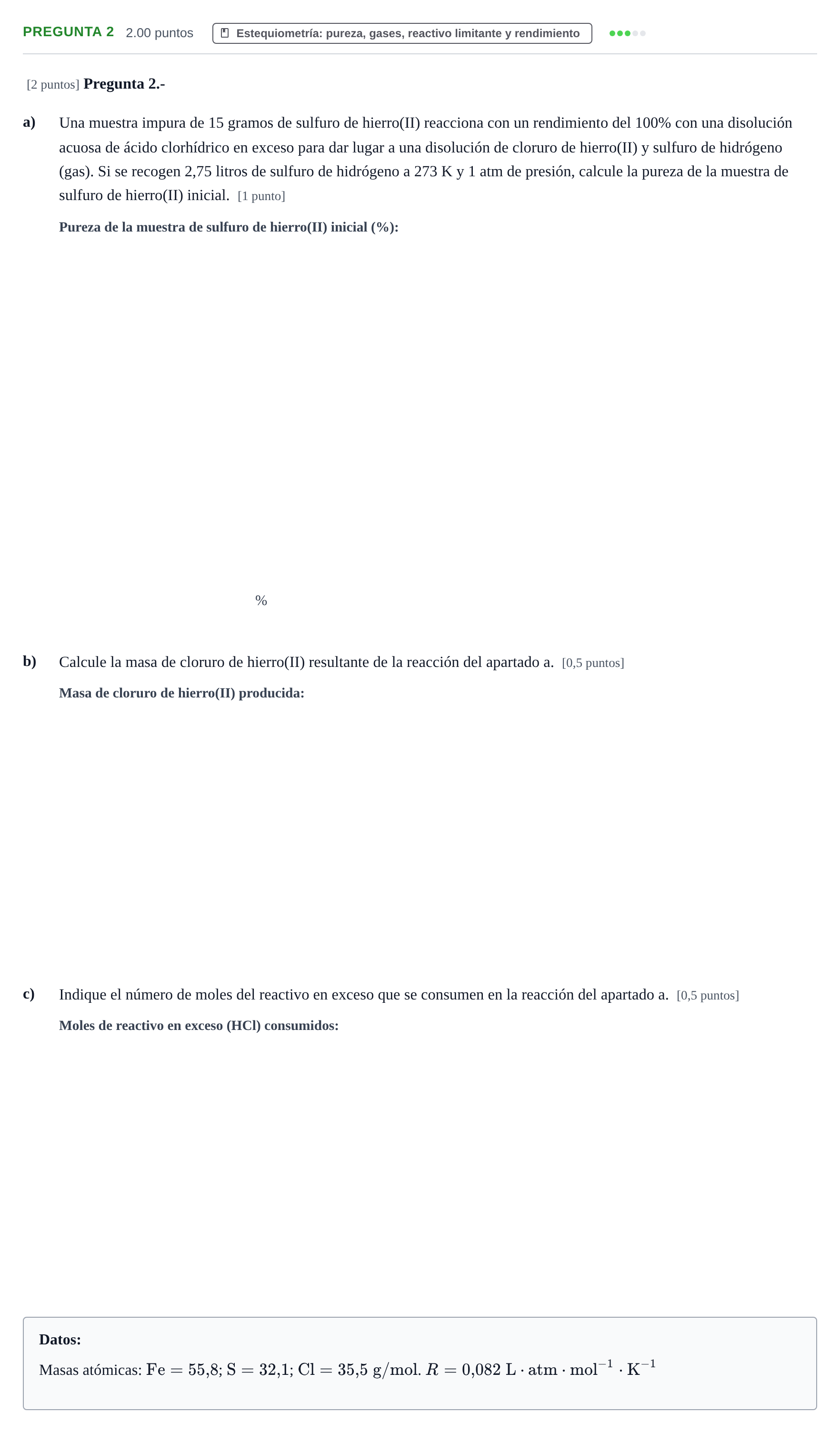 Enunciado: Pregunta 2 · Química PAU La Rioja Ordinaria 2023