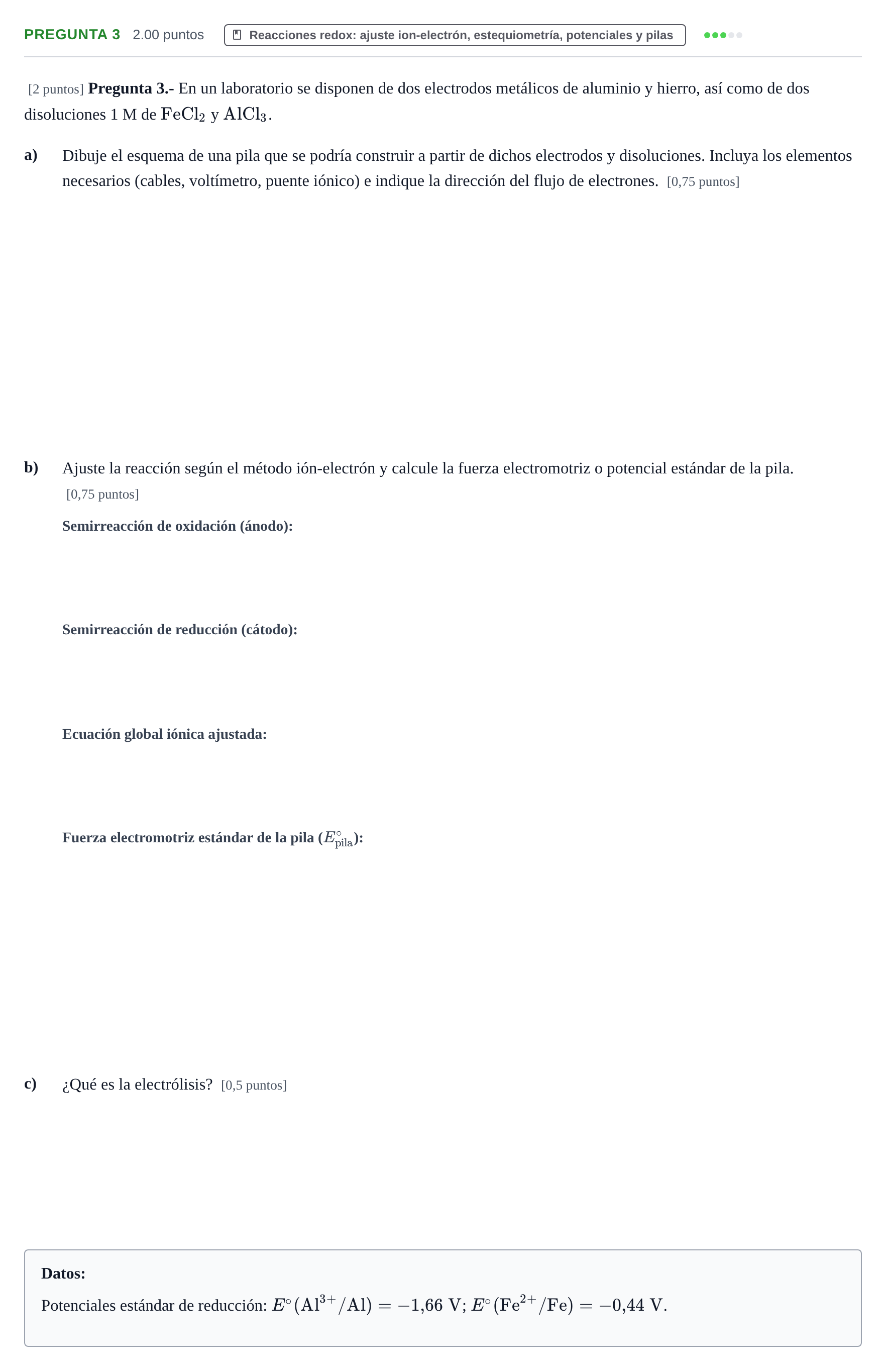 Enunciado: Pregunta 3 · Química PAU La Rioja Ordinaria 2023
