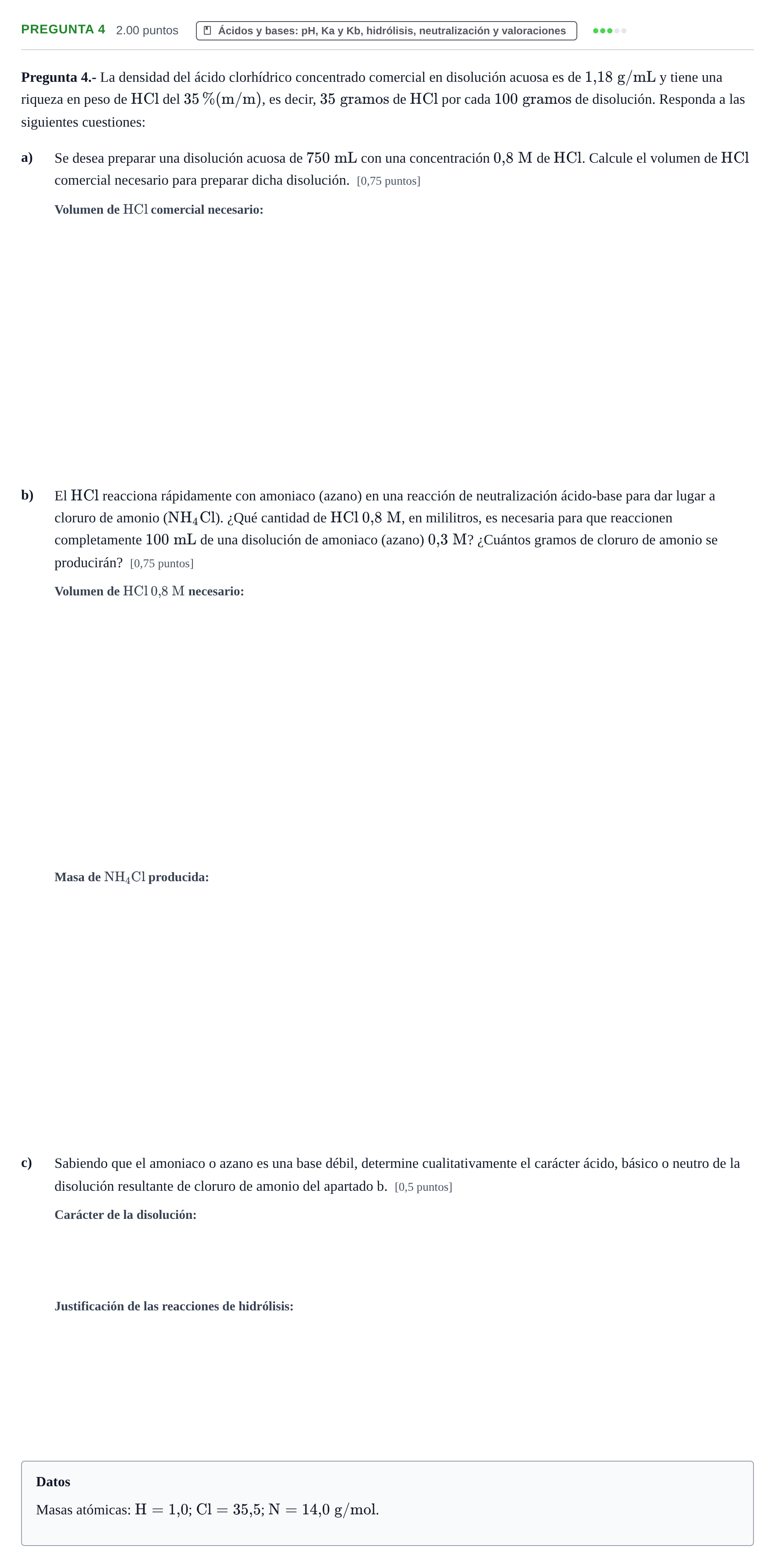 Enunciado: Pregunta 4 · Química PAU La Rioja Ordinaria 2023