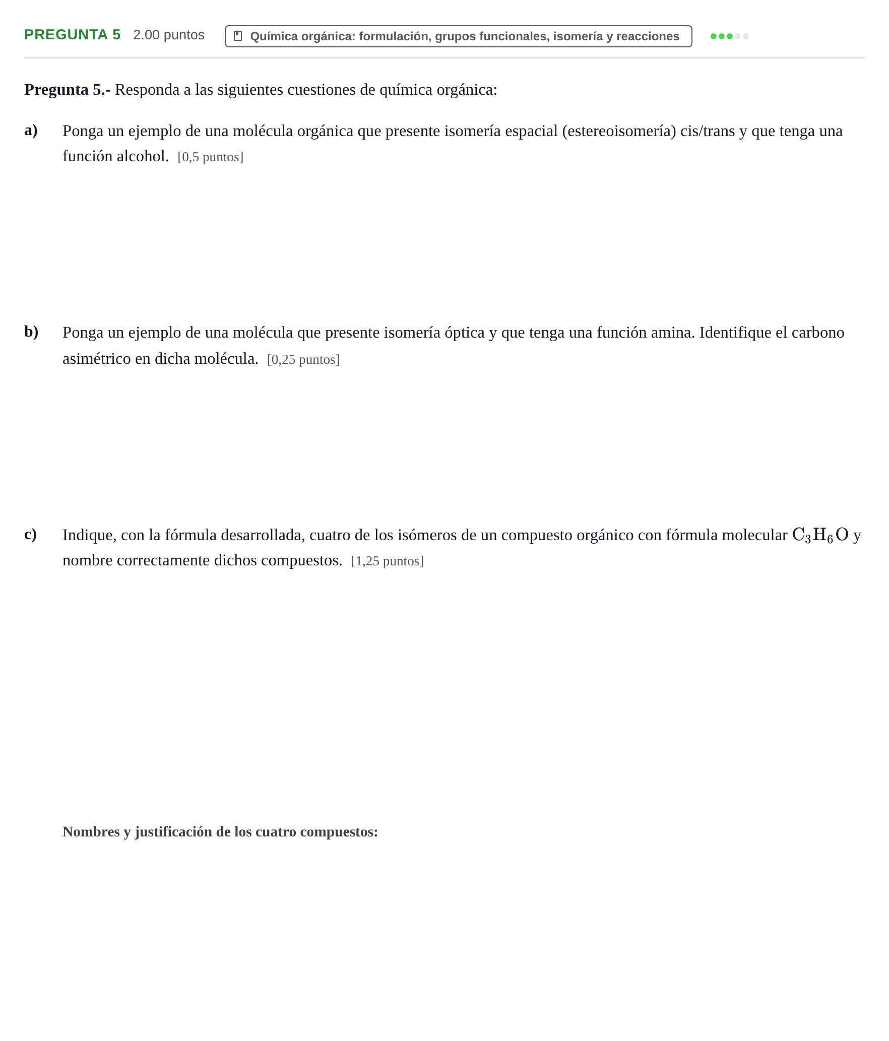 Enunciado: Pregunta 5 · Química PAU La Rioja Ordinaria 2023
