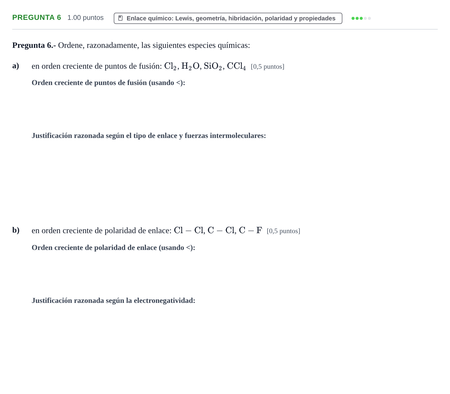 Enunciado: Pregunta 6 - Enlace químico · Química PAU La Rioja Ordinaria 2023