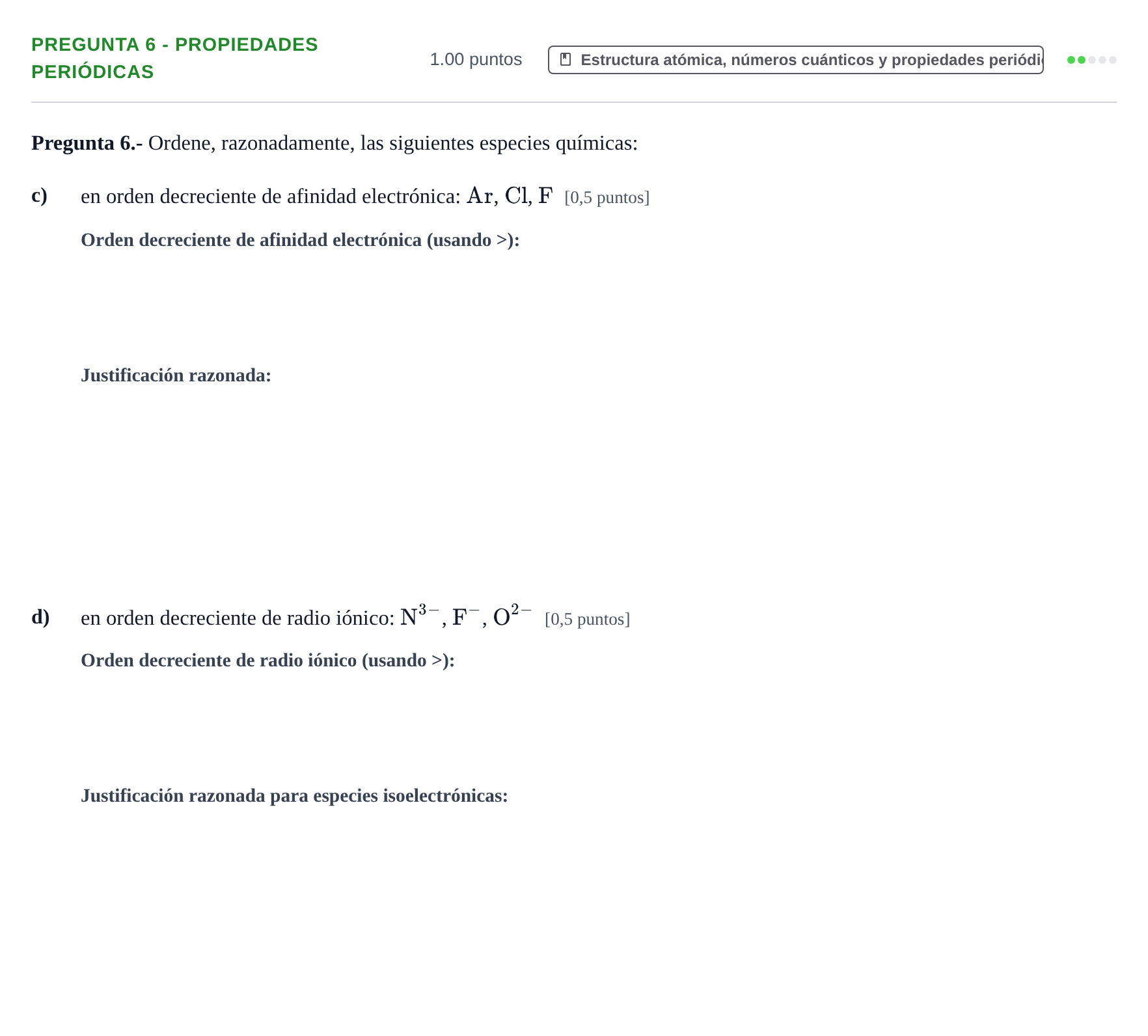 Enunciado: Pregunta 6 - Propiedades periódicas · Química PAU La Rioja Ordinaria 2023