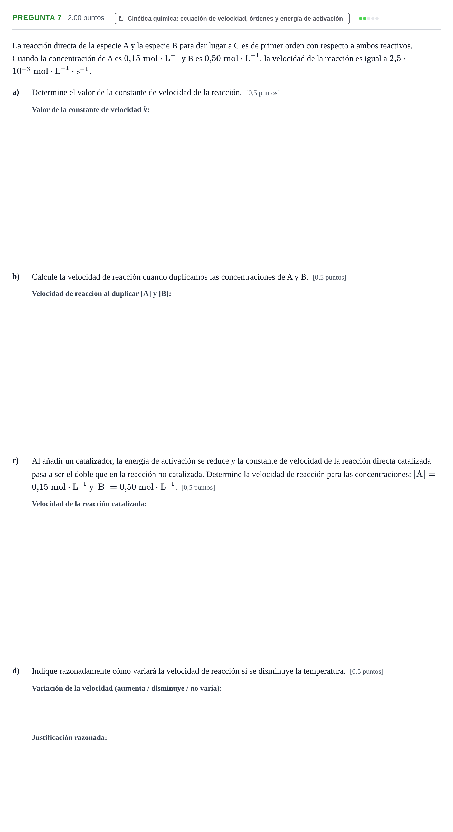 Enunciado: Pregunta 7 · Química PAU La Rioja Ordinaria 2023