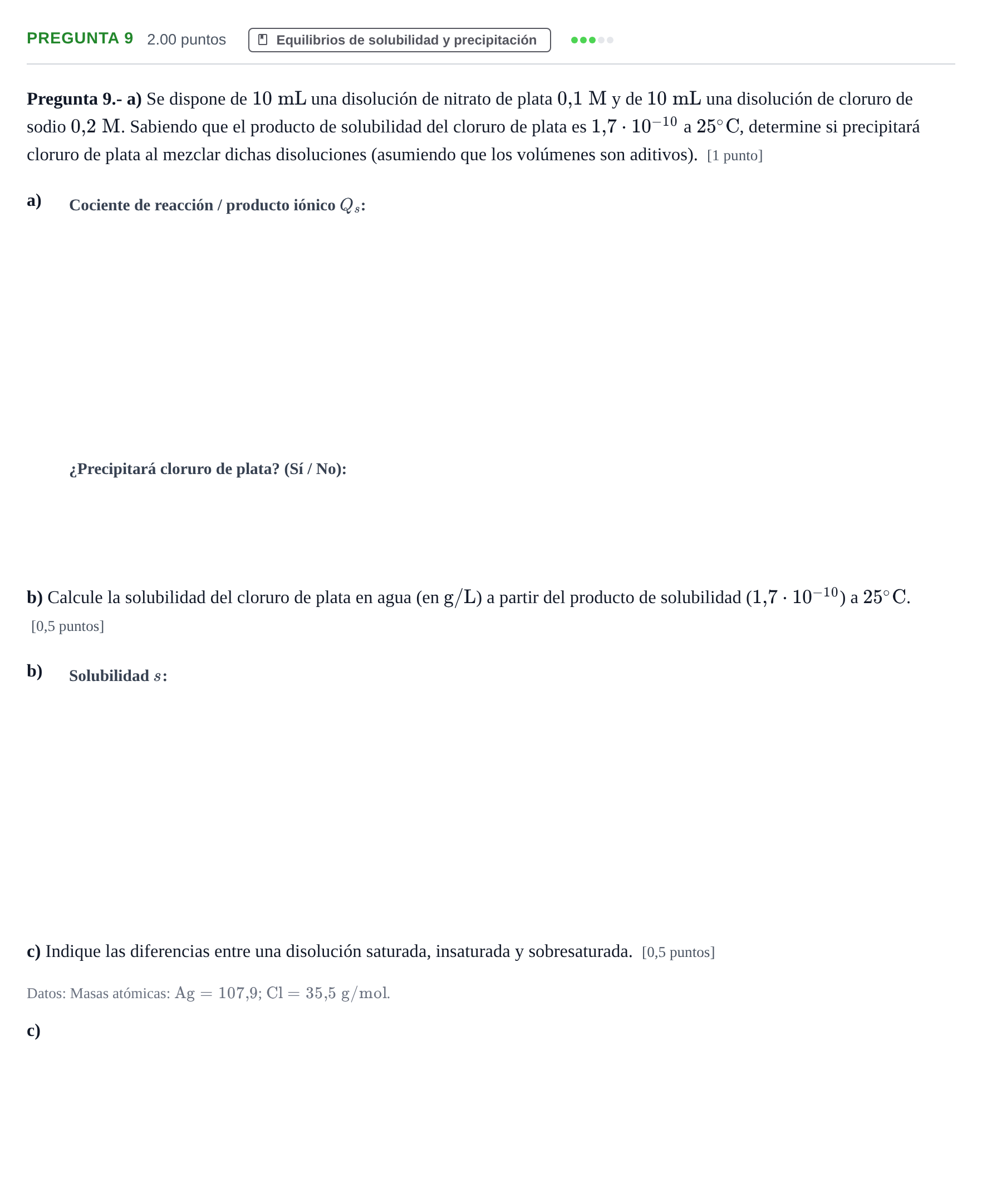 Enunciado: Pregunta 9 · Química PAU La Rioja Ordinaria 2023
