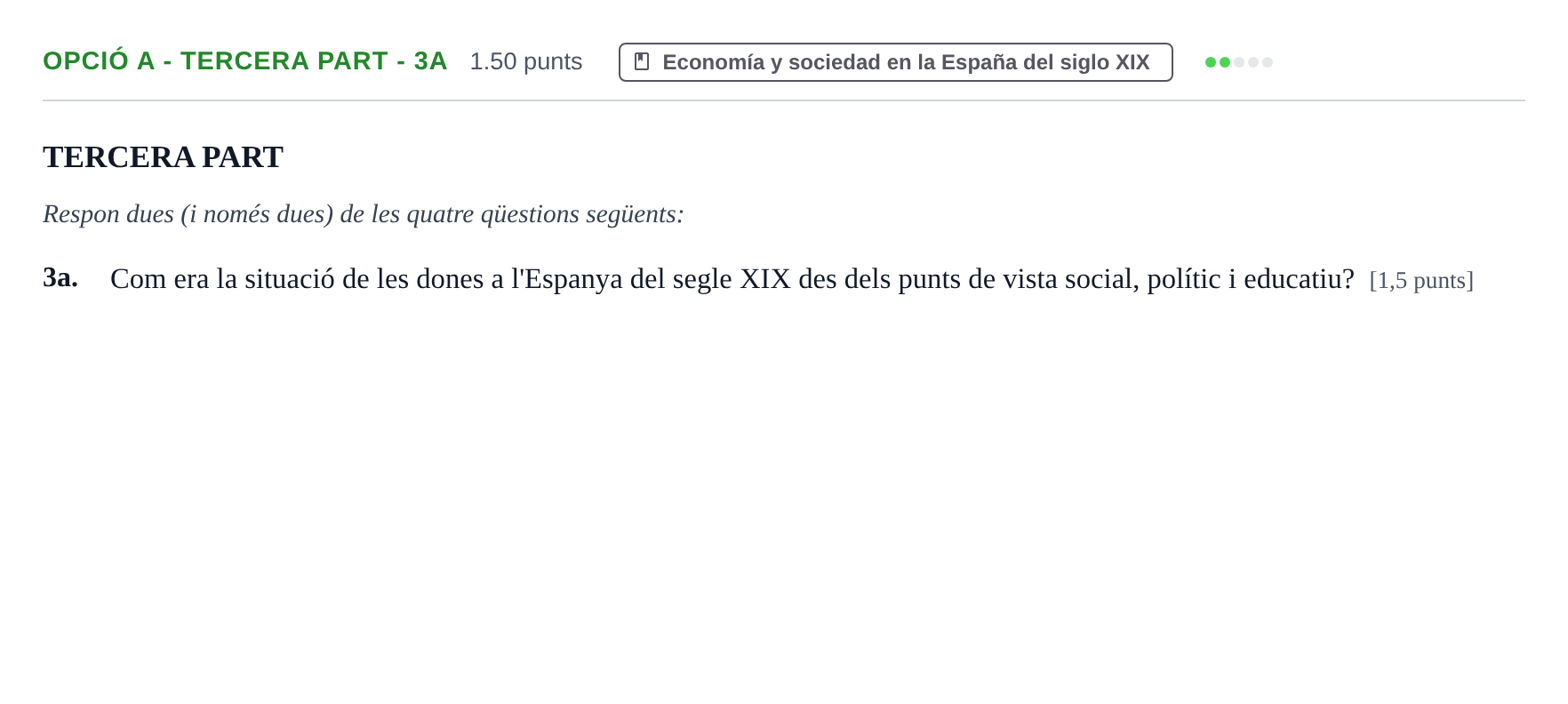 Enunciado: Ejercicio Opció A - Tercera part - 3a · Historia de España PAU Baleares Extraordinaria 2022
