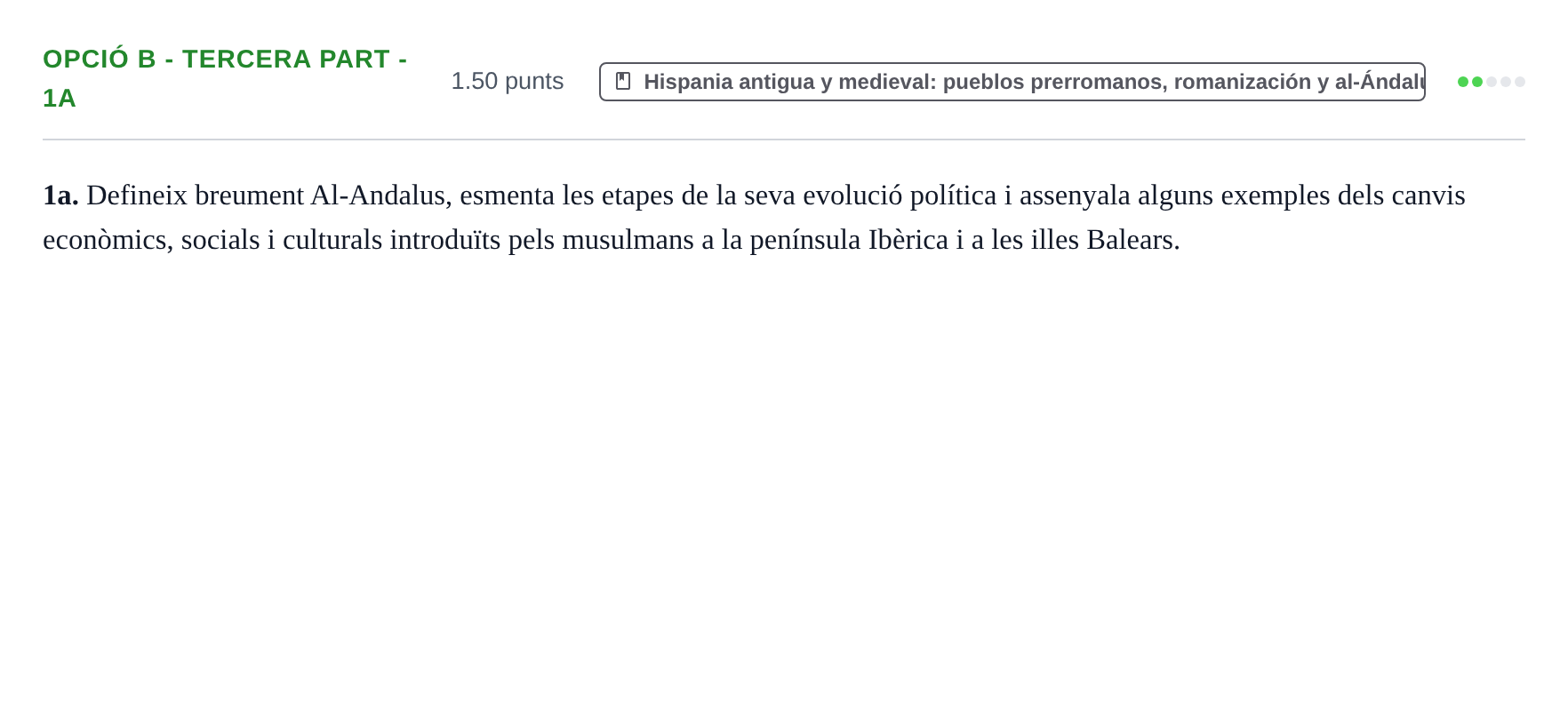 Enunciado: Ejercicio Opció B - Tercera part - 1a · Historia de España PAU Baleares Extraordinaria 2022