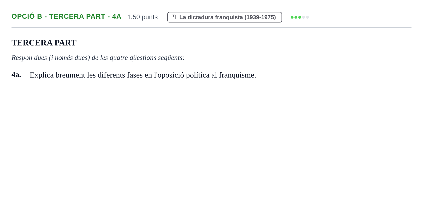 Enunciado: Ejercicio Opció B - Tercera part - 4a · Historia de España PAU Baleares Extraordinaria 2022