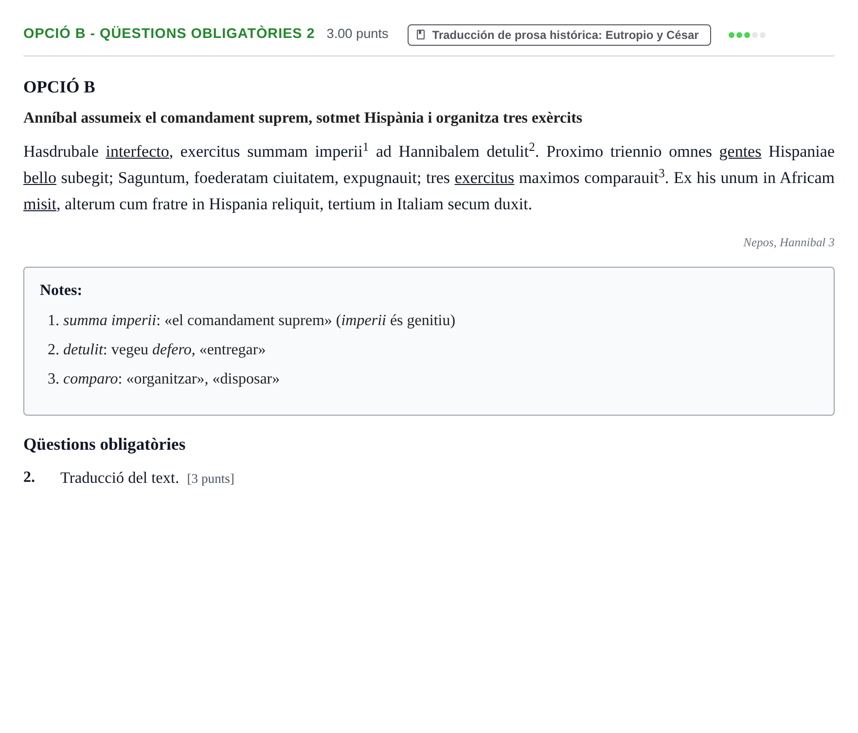 Enunciado: Ejercicio Opció B - Qüestions obligatòries 2 · Latín II PAU Baleares Ordinaria 2022