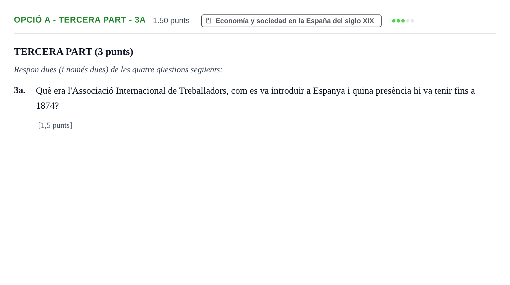Enunciado: Ejercicio Opció A - Tercera part - 3a · Historia de España PAU Baleares Ordinaria 2022