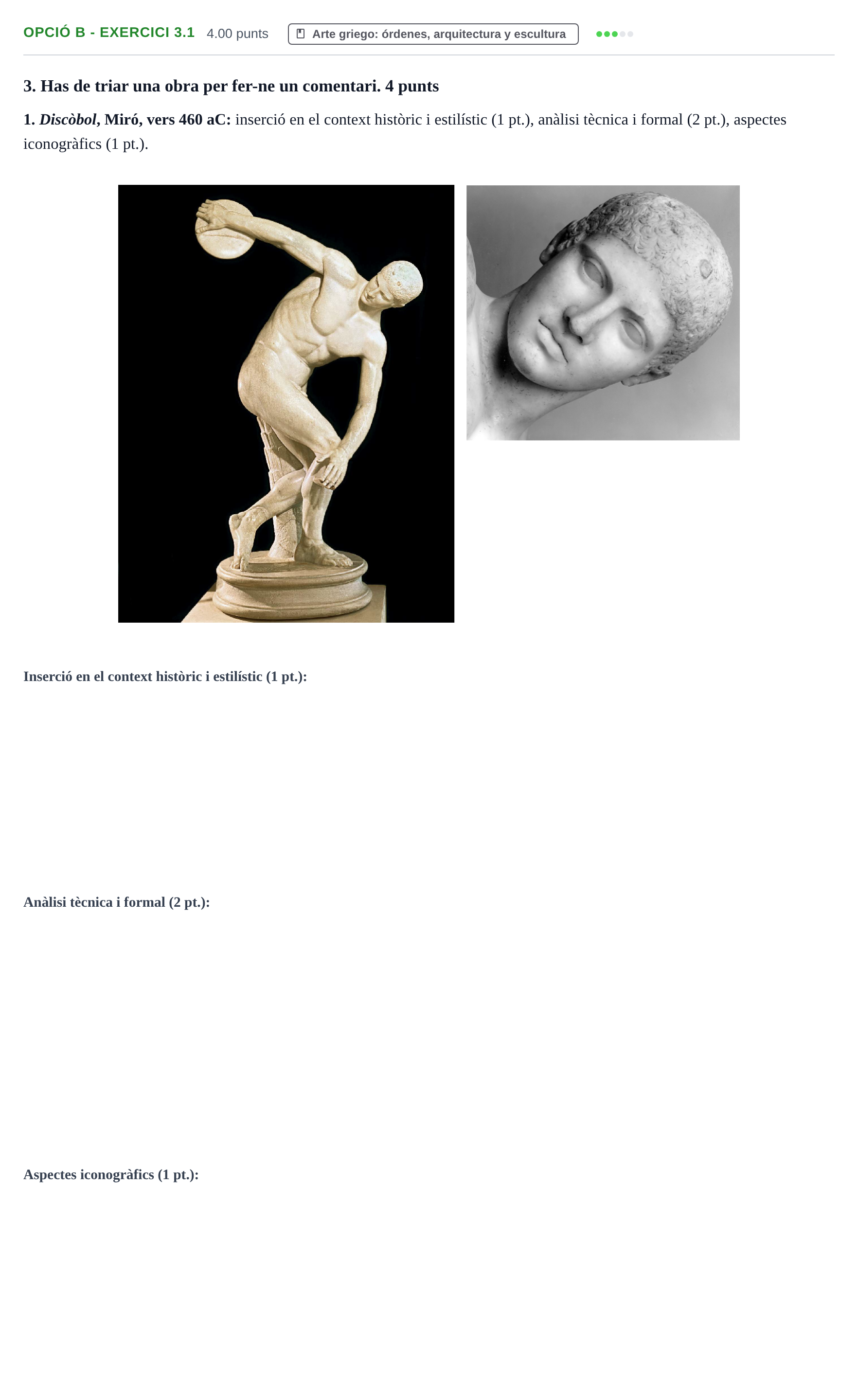 Enunciado: Ejercicio Opció B - Exercici 3.1 · Historia del Arte PAU Baleares Extraordinaria 2022