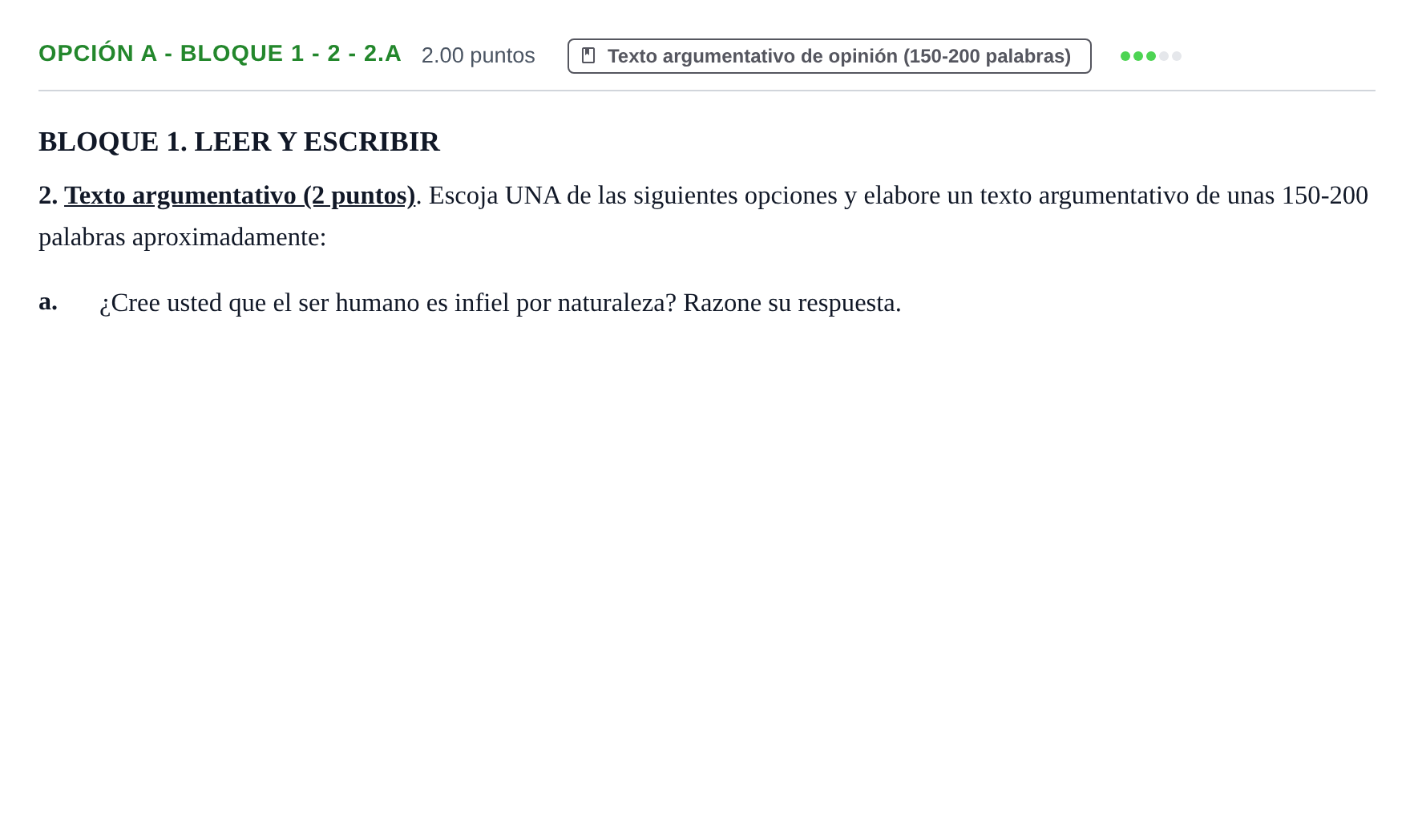Enunciado: Opción A - Bloque 1 - 2 - 2.a · Lengua Castellana y Literatura II PAU Baleares Extraordinaria 2022