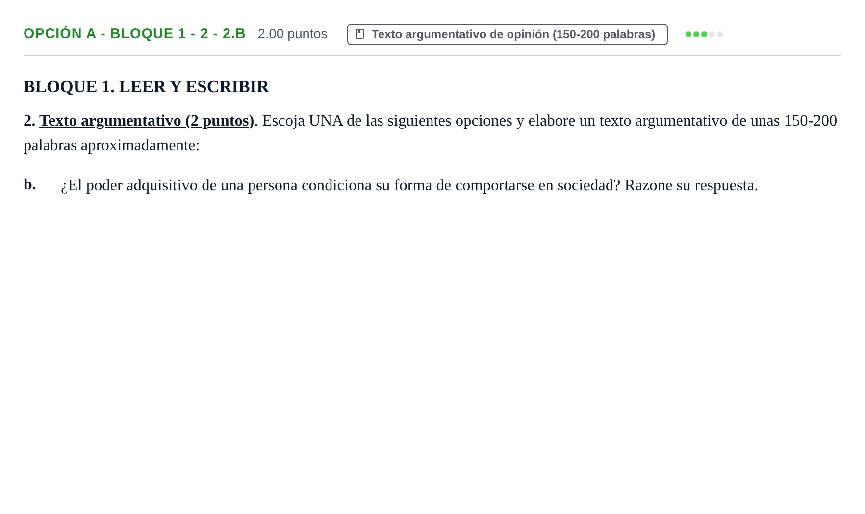 Enunciado: Opción A - Bloque 1 - 2 - 2.b · Lengua Castellana y Literatura II PAU Baleares Extraordinaria 2022