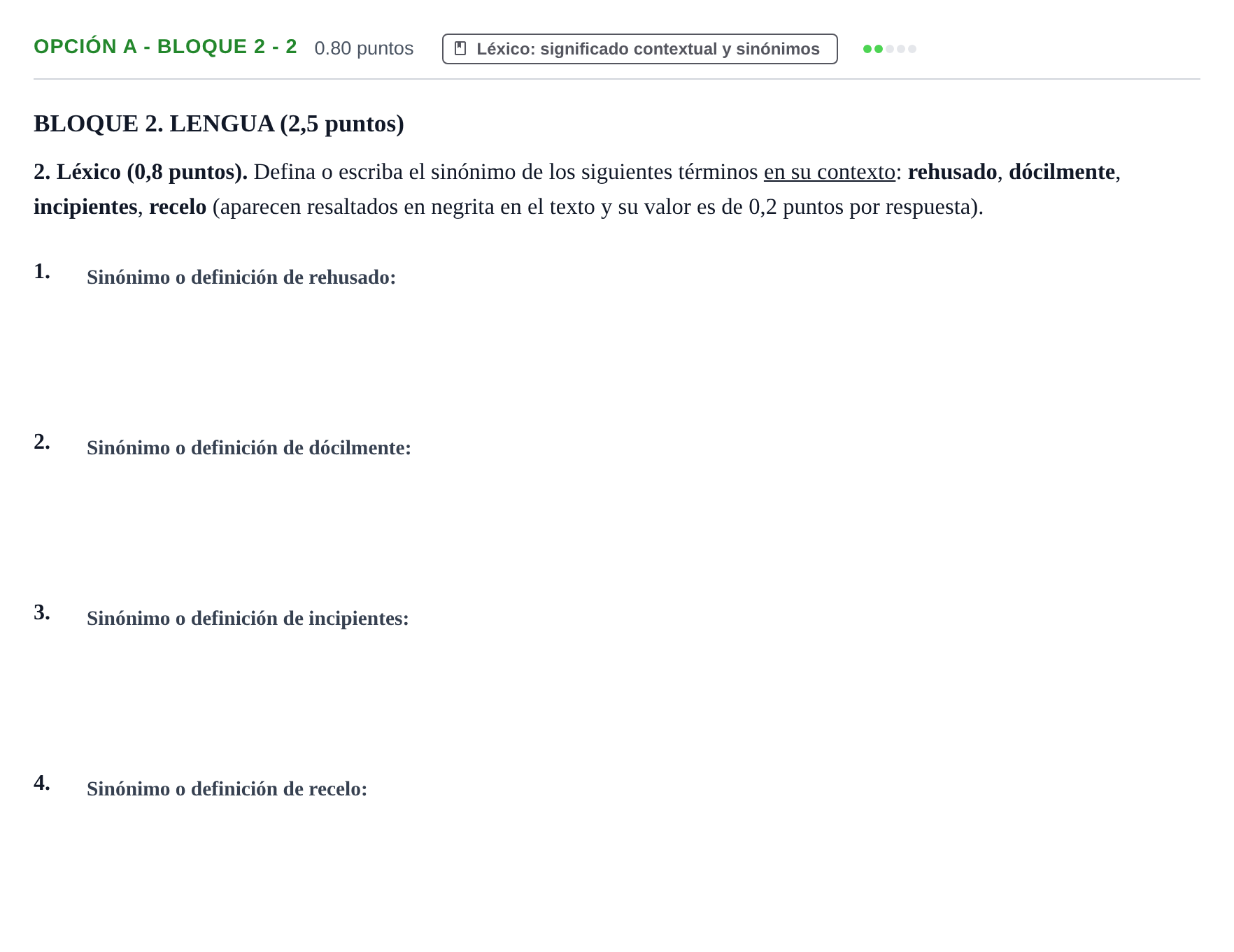 Enunciado: Opción A - Bloque 2 - 2 · Lengua Castellana y Literatura II PAU Baleares Extraordinaria 2022