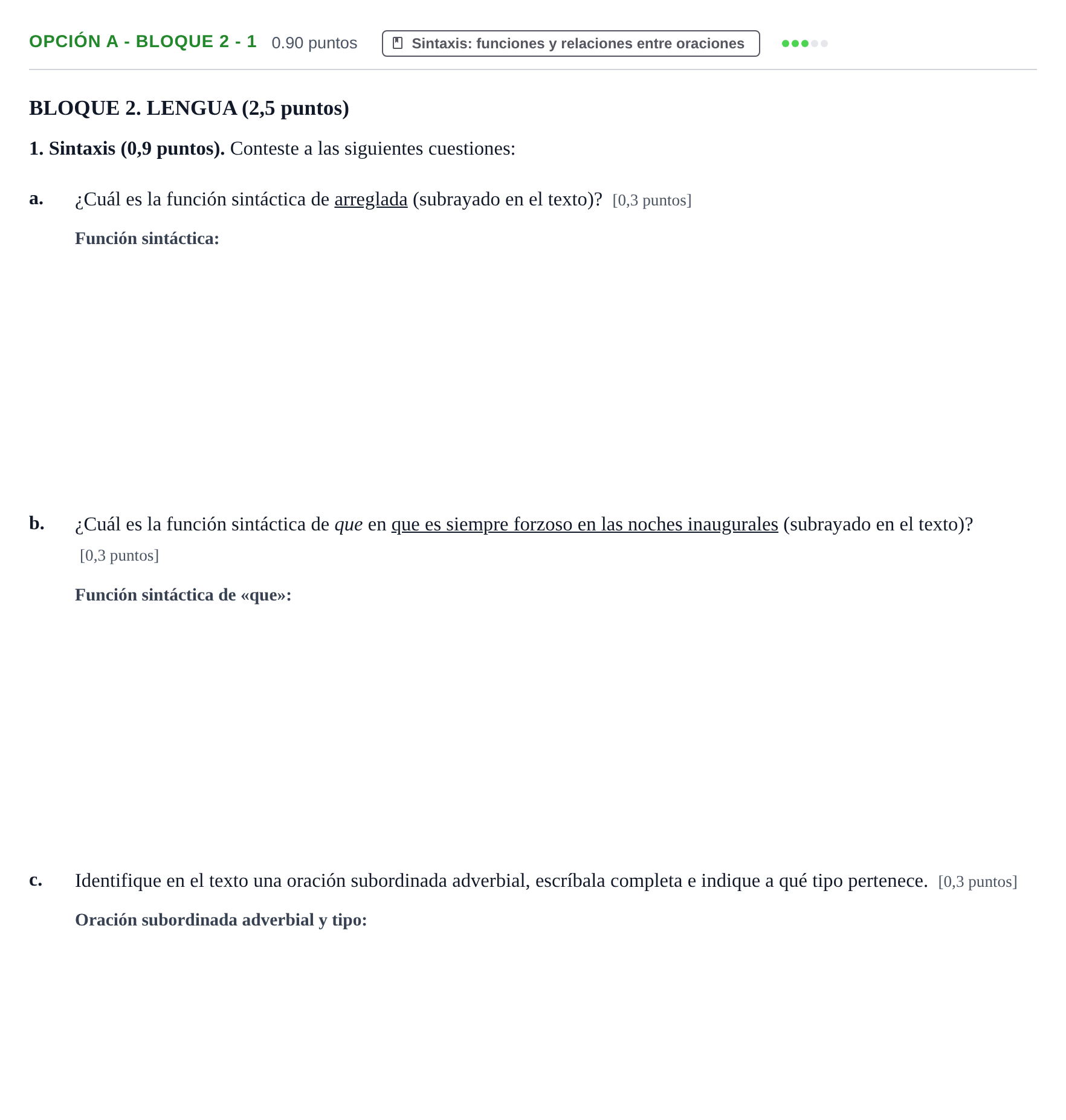 Enunciado: Opción A - Bloque 2 - 1 · Lengua Castellana y Literatura II PAU Baleares Extraordinaria 2022
