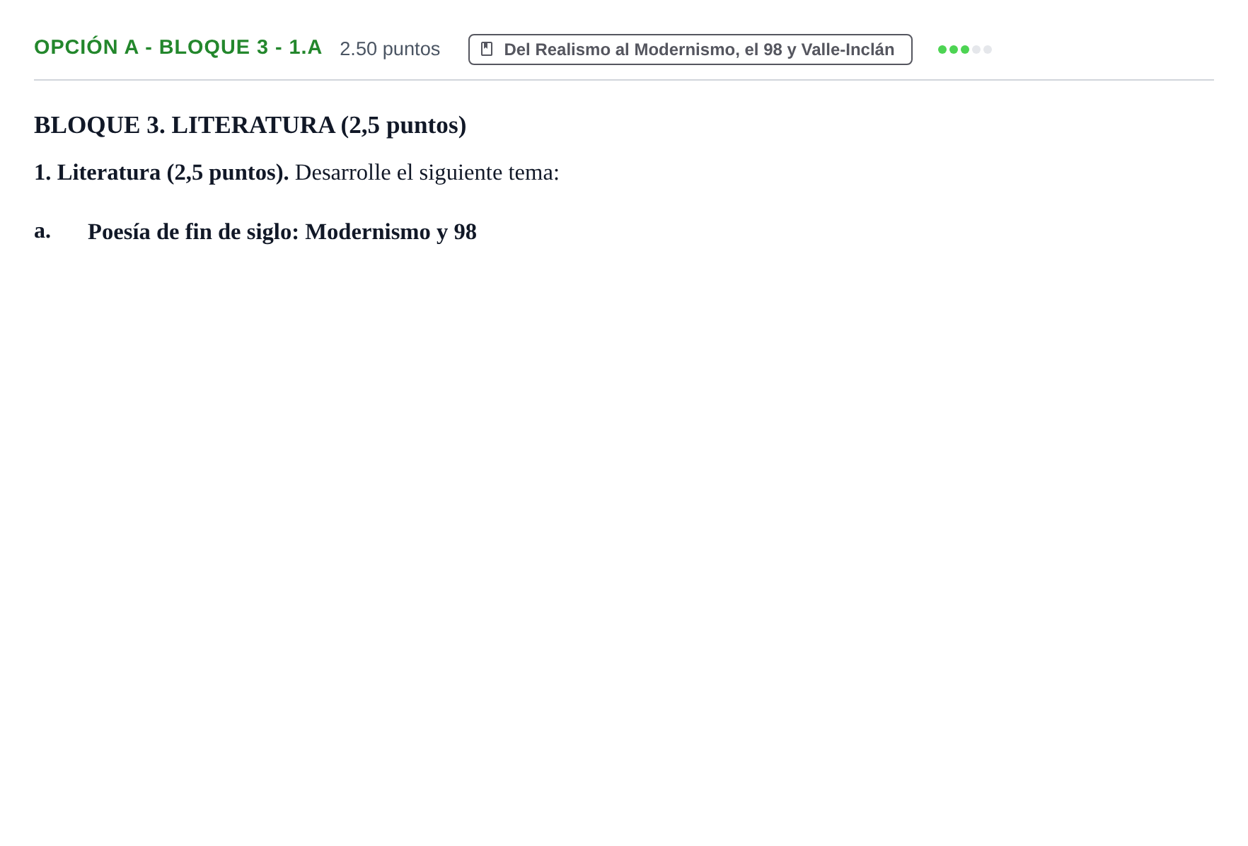 Enunciado: Opción A - Bloque 3 - 1.a · Lengua Castellana y Literatura II PAU Baleares Extraordinaria 2022