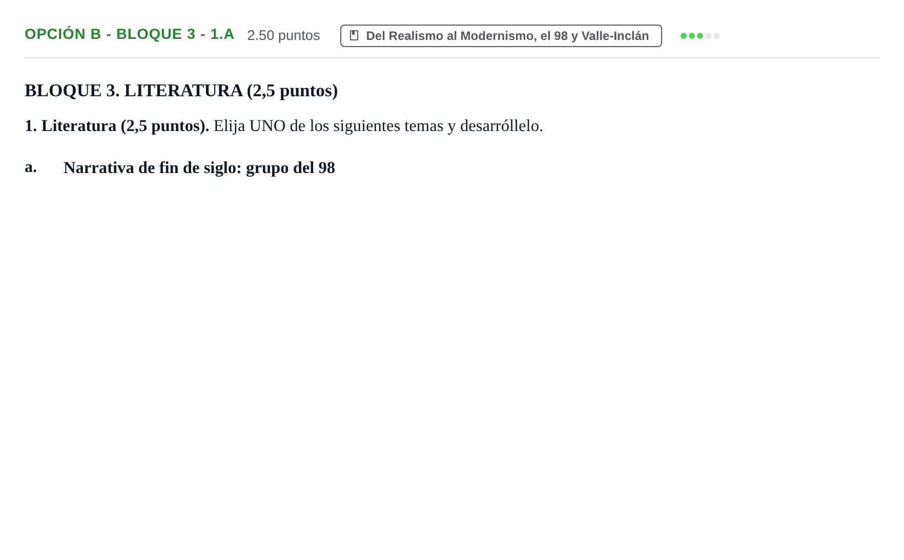 Enunciado: Opción B - Bloque 3 - 1.a · Lengua Castellana y Literatura II PAU Baleares Extraordinaria 2022
