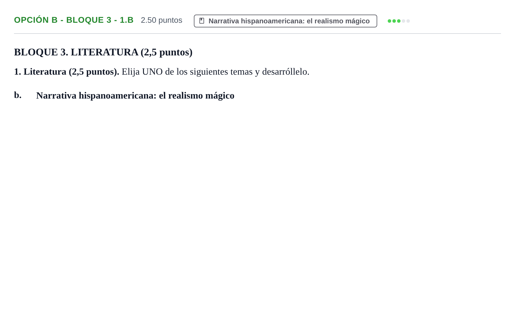 Enunciado: Opción B - Bloque 3 - 1.b · Lengua Castellana y Literatura II PAU Baleares Extraordinaria 2022