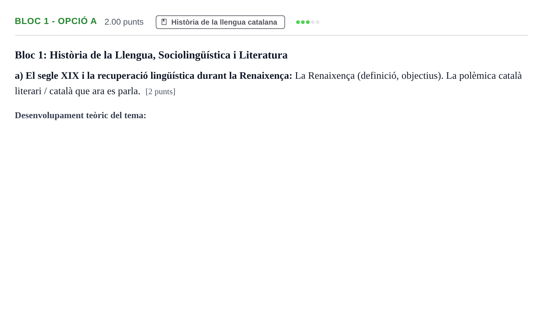 Enunciado: Ejercicio Bloc 1 - Opció a · Lengua Catalana y Literatura II PAU Baleares Extraordinaria 2022