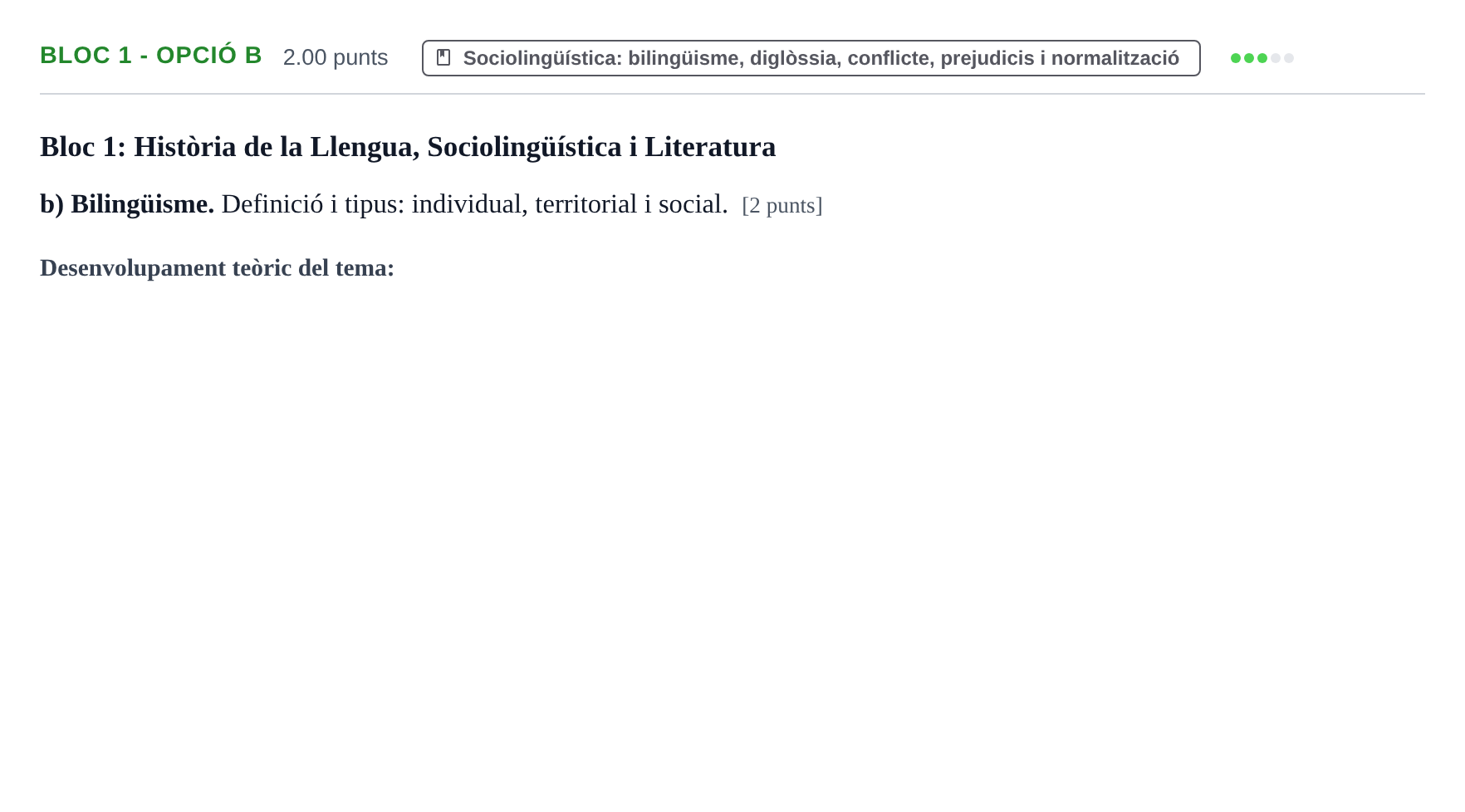 Enunciado: Ejercicio Bloc 1 - Opció b · Lengua Catalana y Literatura II PAU Baleares Extraordinaria 2022