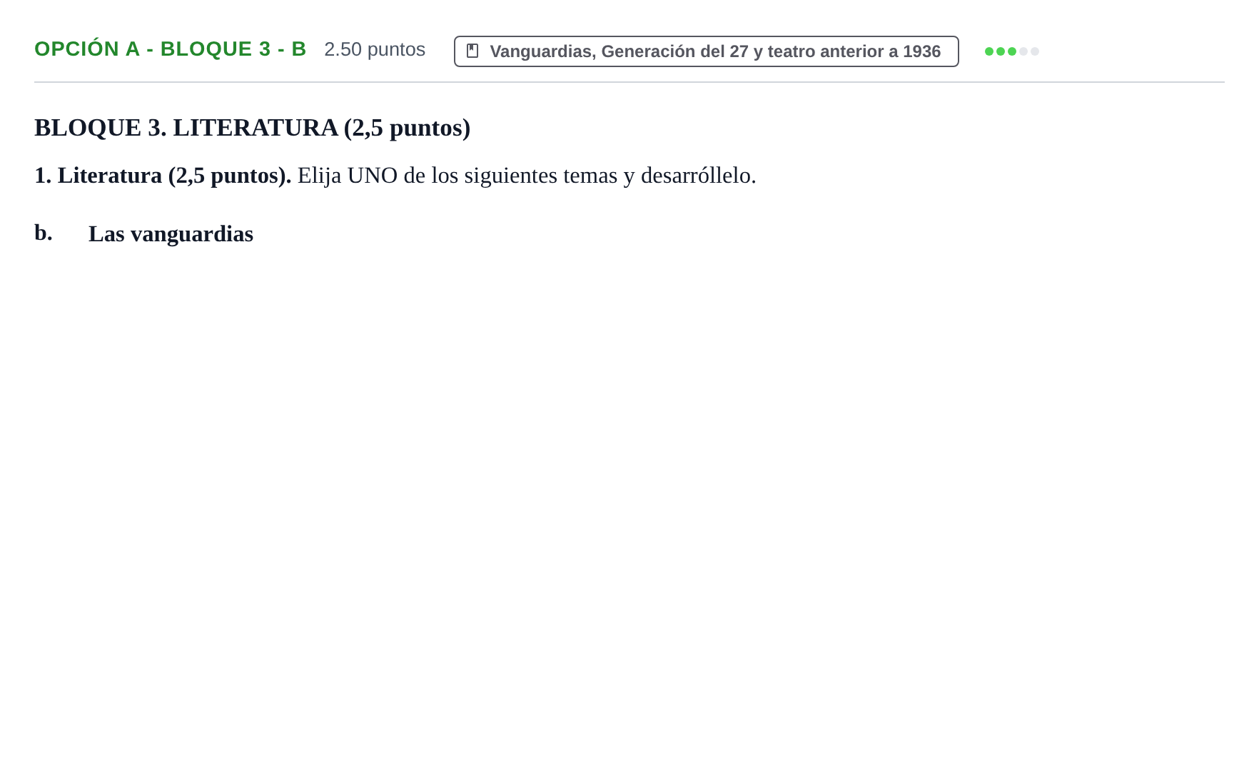 Enunciado: Opción A - Bloque 3 - b · Lengua Castellana y Literatura II PAU Baleares Ordinaria 2022