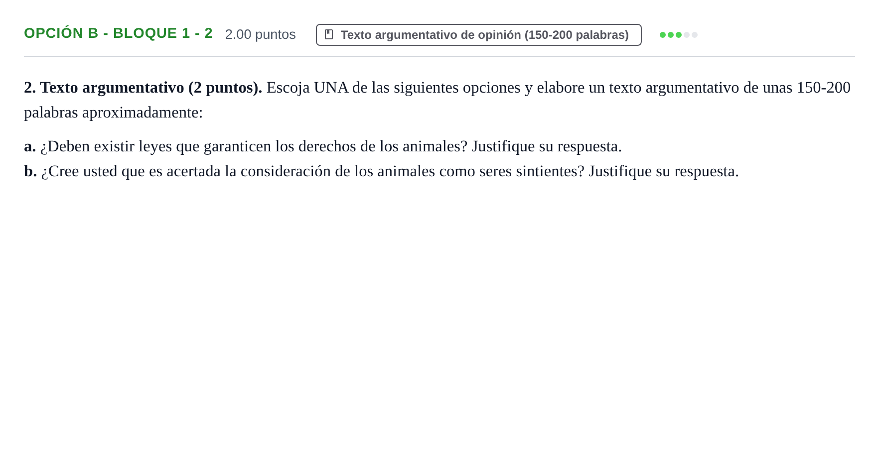 Enunciado: Opción B - Bloque 1 - 2 · Lengua Castellana y Literatura II PAU Baleares Ordinaria 2022