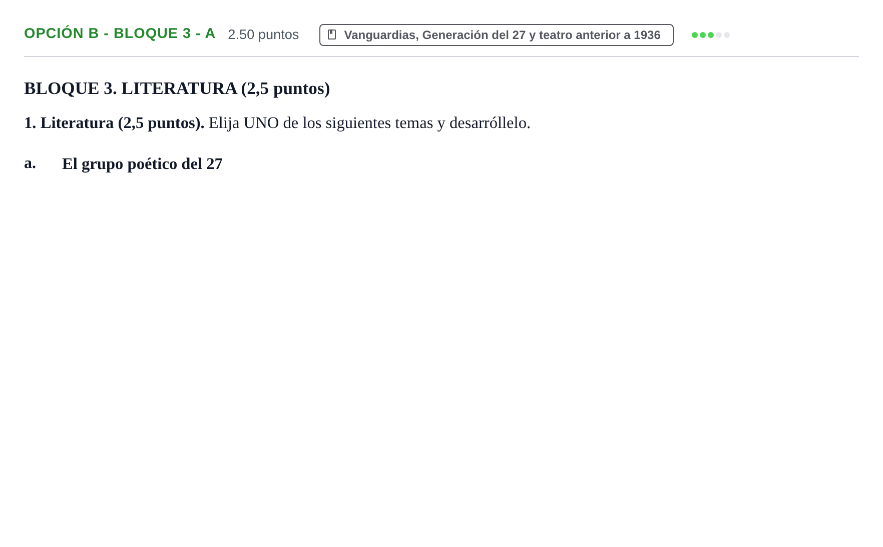 Enunciado: Opción B - Bloque 3 - a · Lengua Castellana y Literatura II PAU Baleares Ordinaria 2022