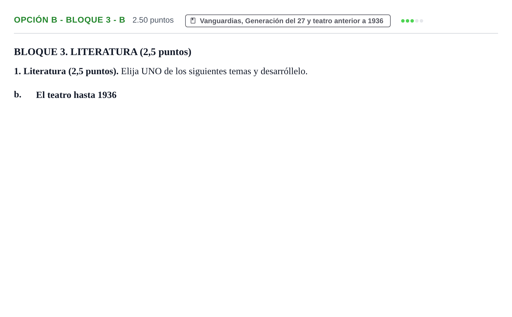 Enunciado: Opción B - Bloque 3 - b · Lengua Castellana y Literatura II PAU Baleares Ordinaria 2022