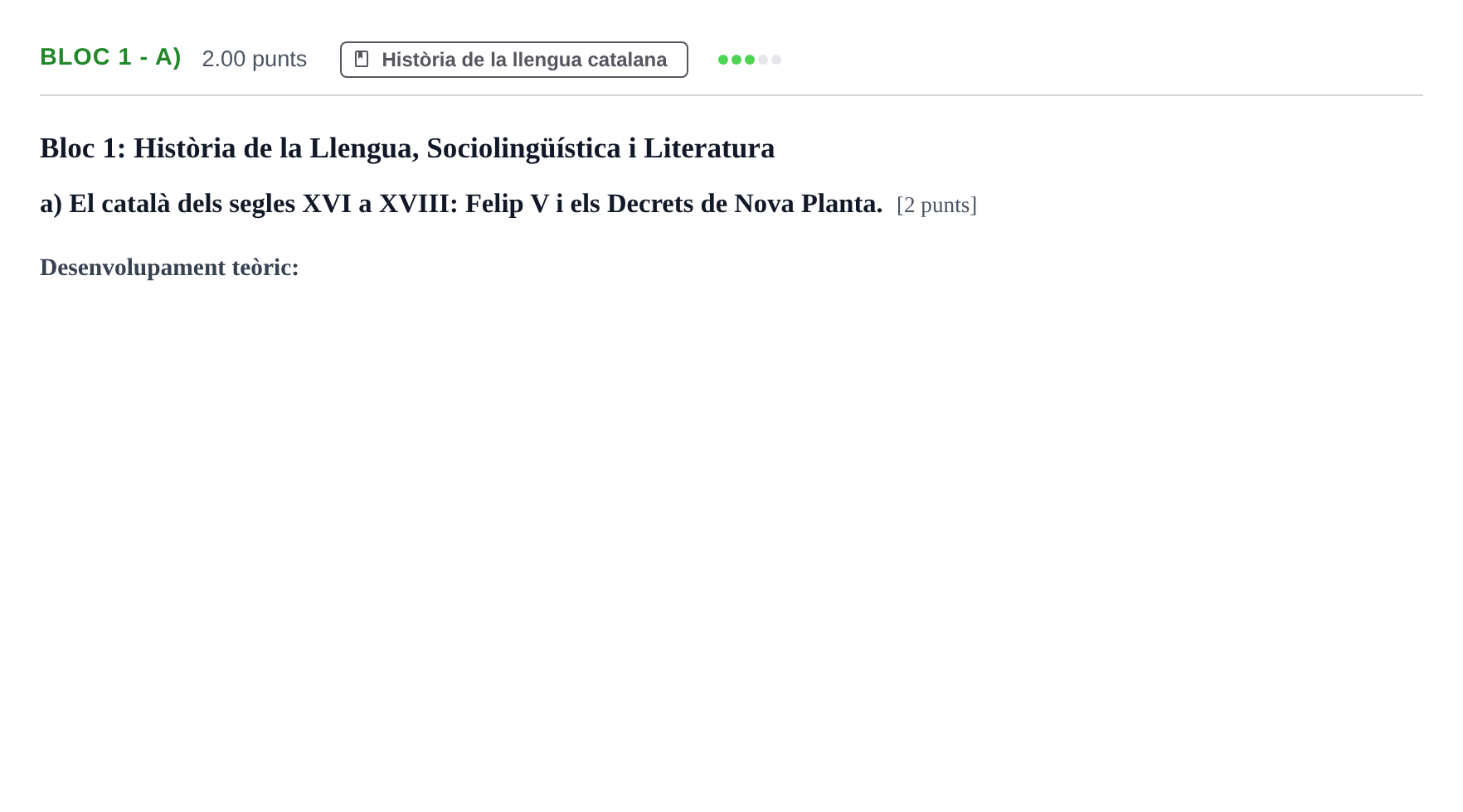 Enunciado: Ejercicio Bloc 1 - a) · Lengua Catalana y Literatura II PAU Baleares Ordinaria 2022