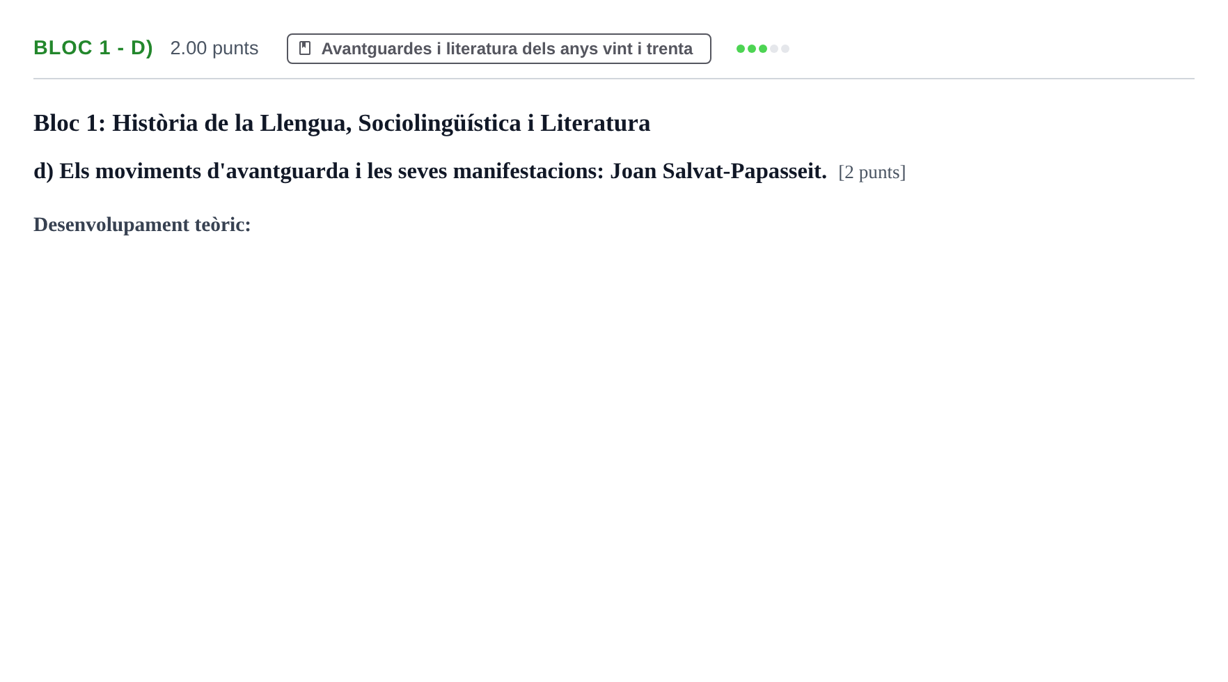 Enunciado: Ejercicio Bloc 1 - d) · Lengua Catalana y Literatura II PAU Baleares Ordinaria 2022