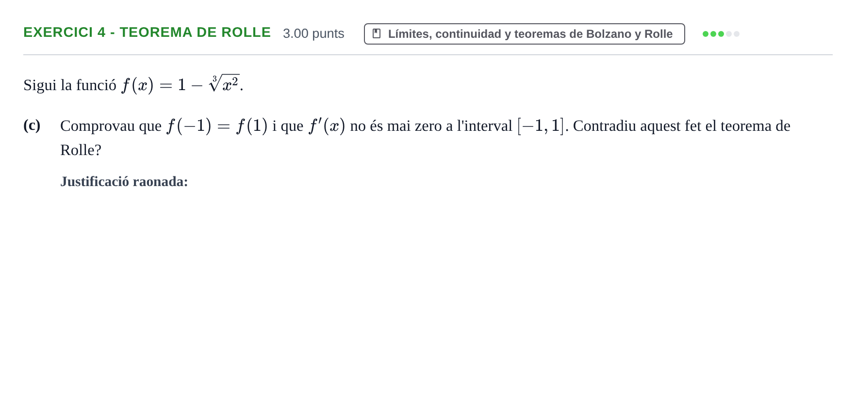 Enunciado: Ejercicio 4 - Teorema de Rolle · Matemáticas II PAU Baleares Extraordinaria 2022