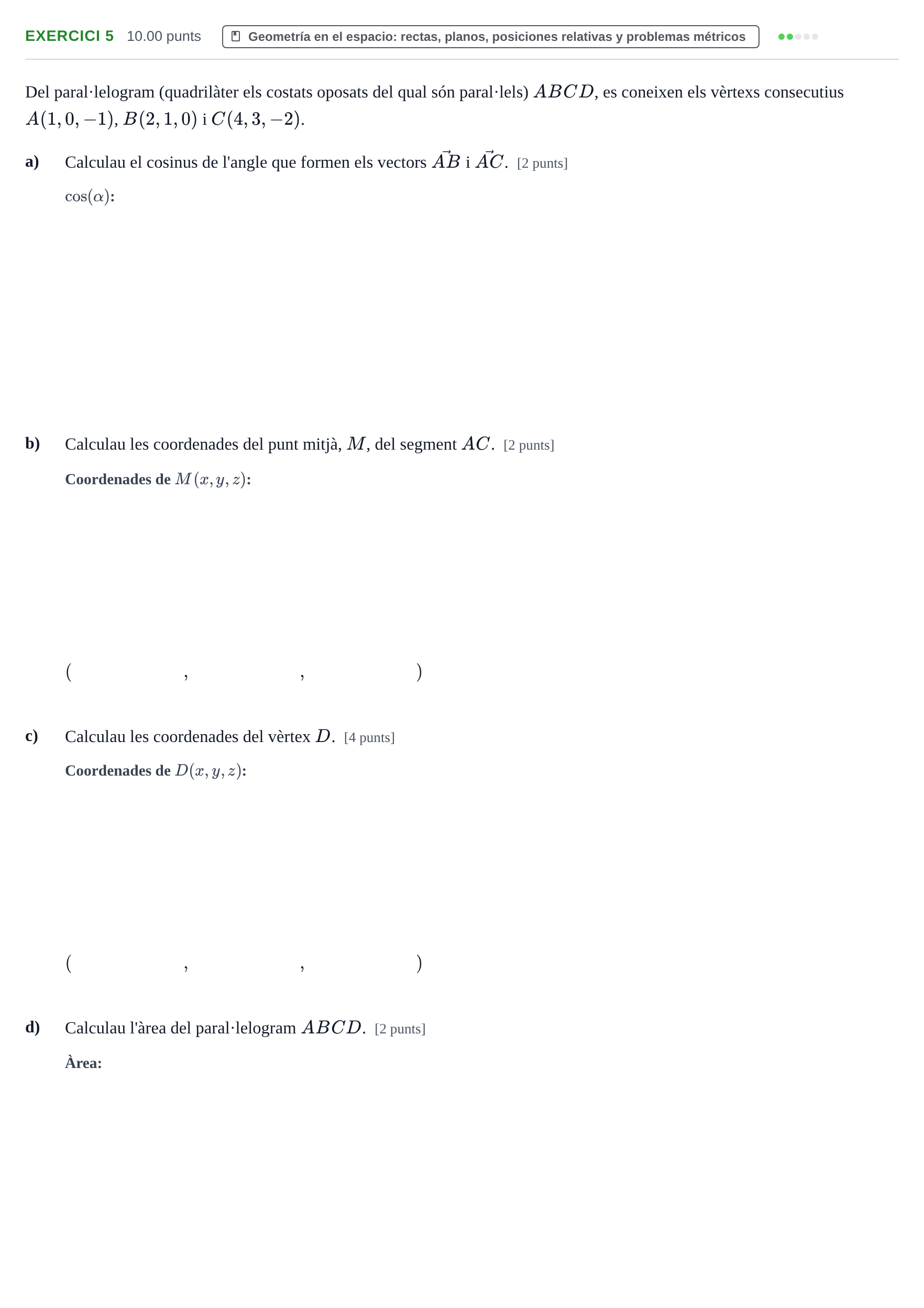 Enunciado: Problema 5 · Matemáticas II PAU Baleares Ordinaria 2022