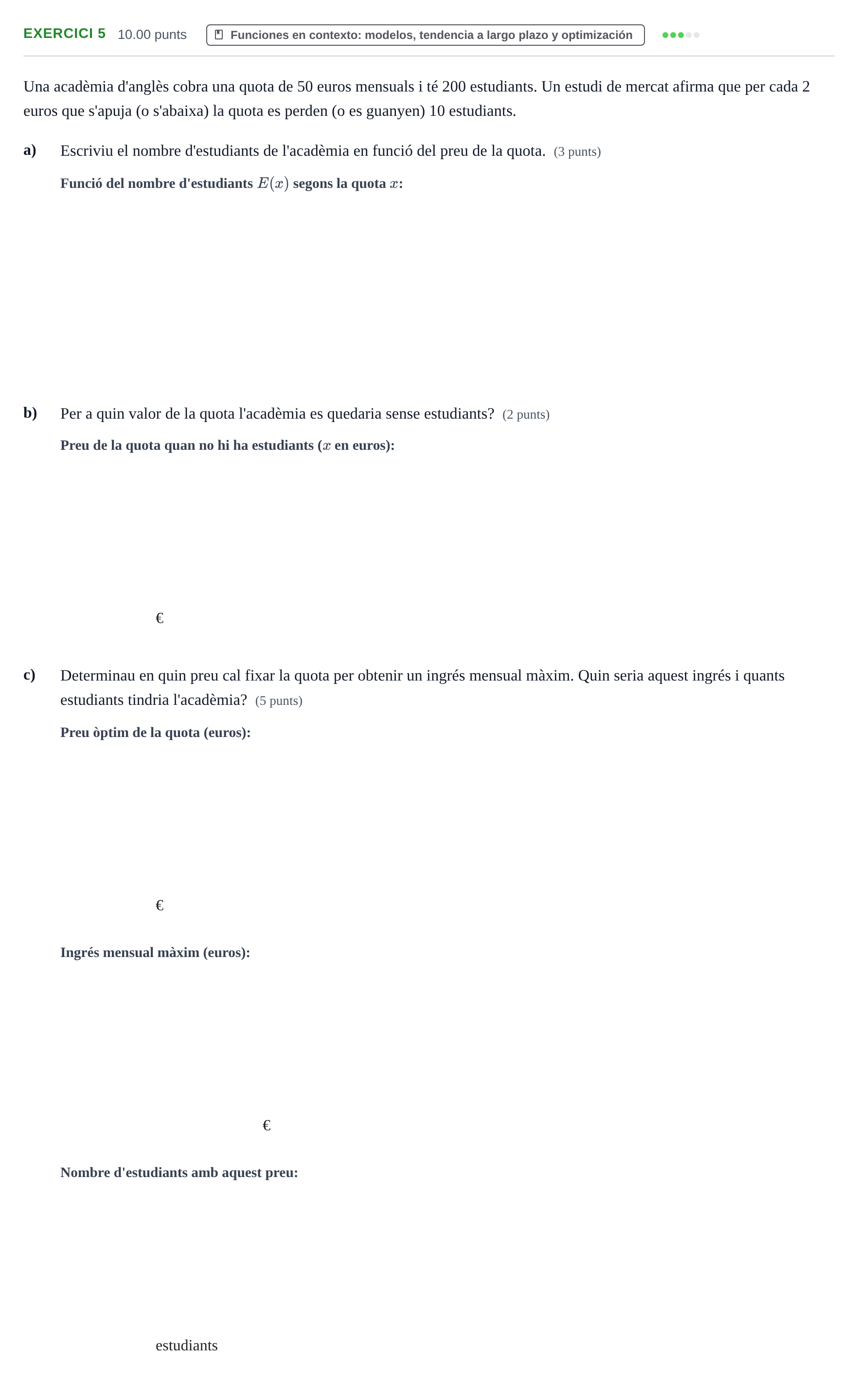 Enunciado: Problema 5 · Matemáticas aplicadas a las Ciencias Sociales II PAU Baleares Extraordinaria 2022