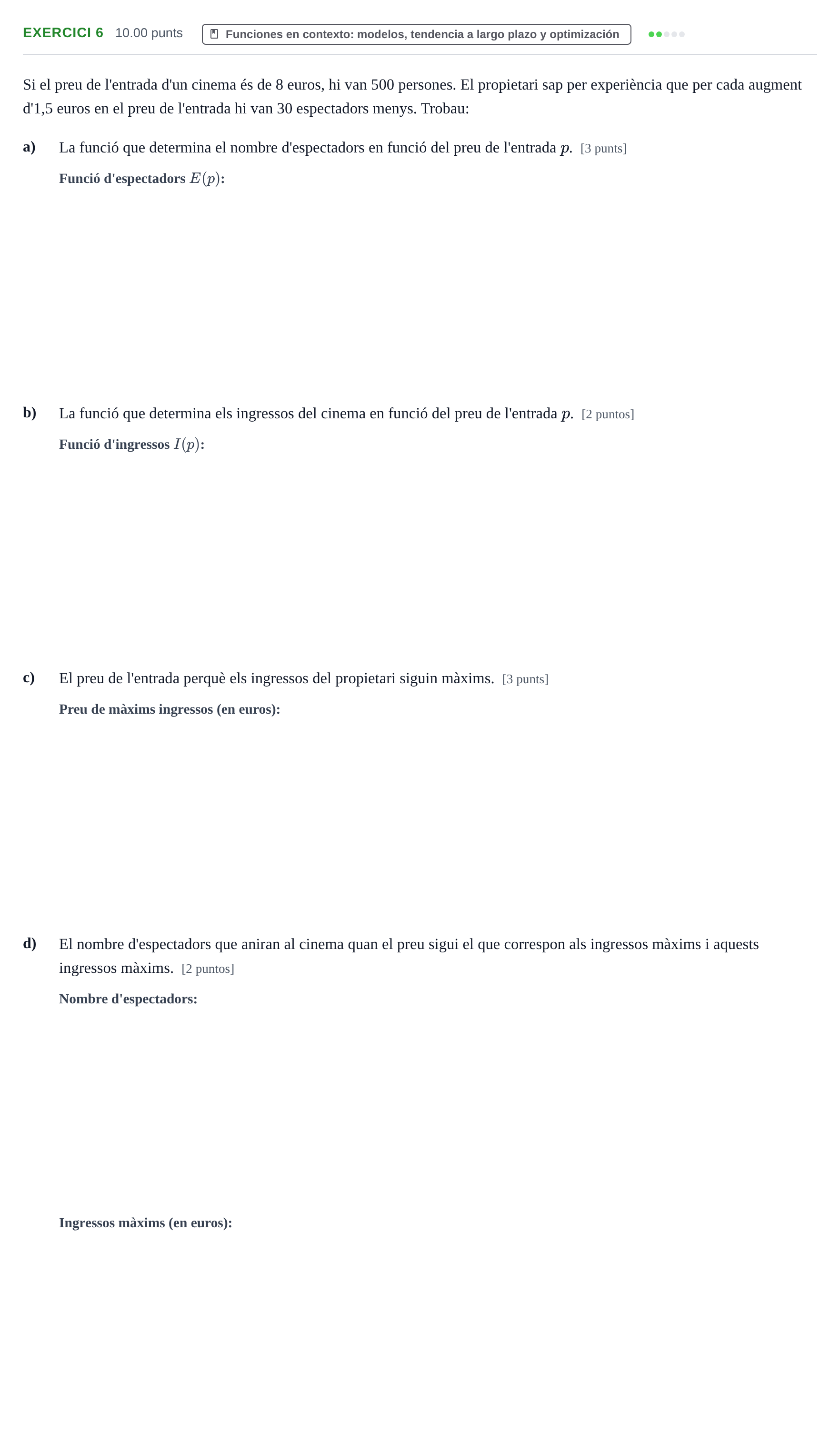 Enunciado: Problema 6 · Matemáticas aplicadas a las Ciencias Sociales II PAU Baleares Ordinaria 2022