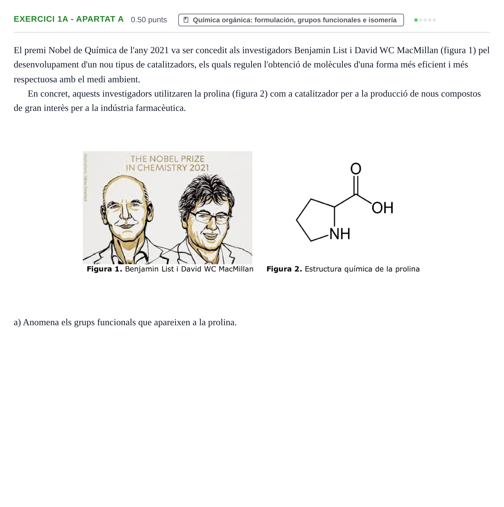 Enunciado: Ejercicio 1A - Apartat a · Química PAU Baleares Extraordinaria 2022
