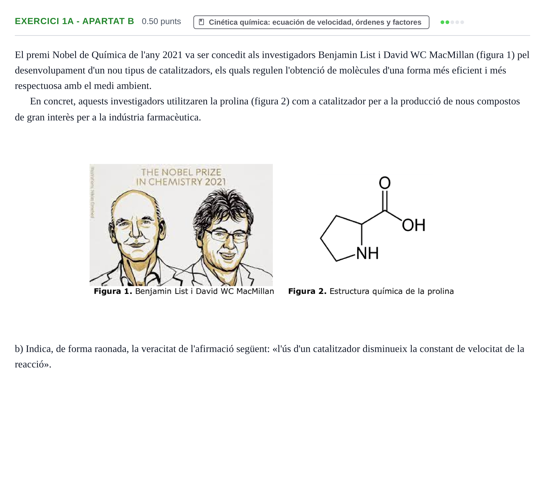 Enunciado: Ejercicio 1A - Apartat b · Química PAU Baleares Extraordinaria 2022