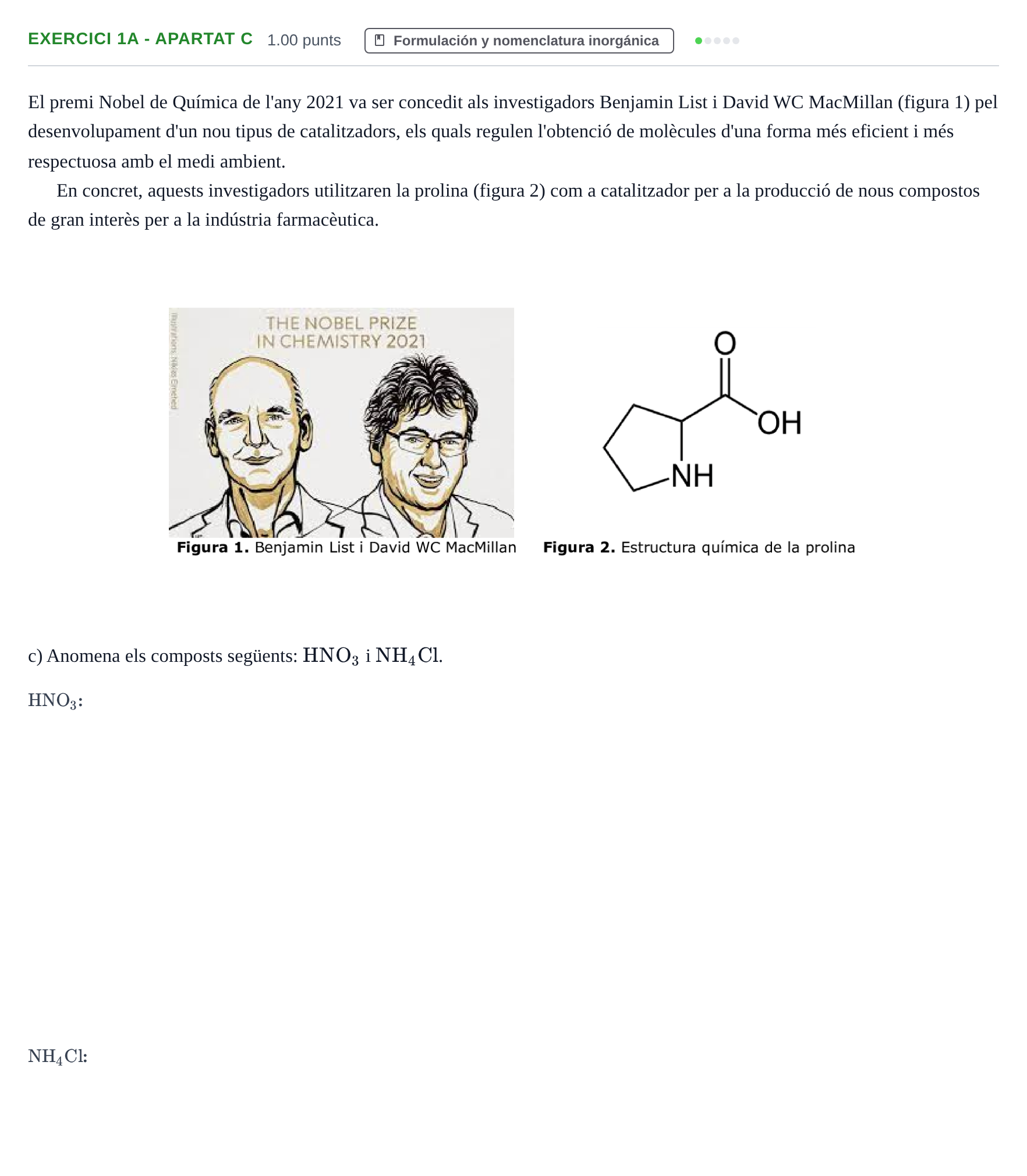 Enunciado: Ejercicio 1A - Apartat c · Química PAU Baleares Extraordinaria 2022