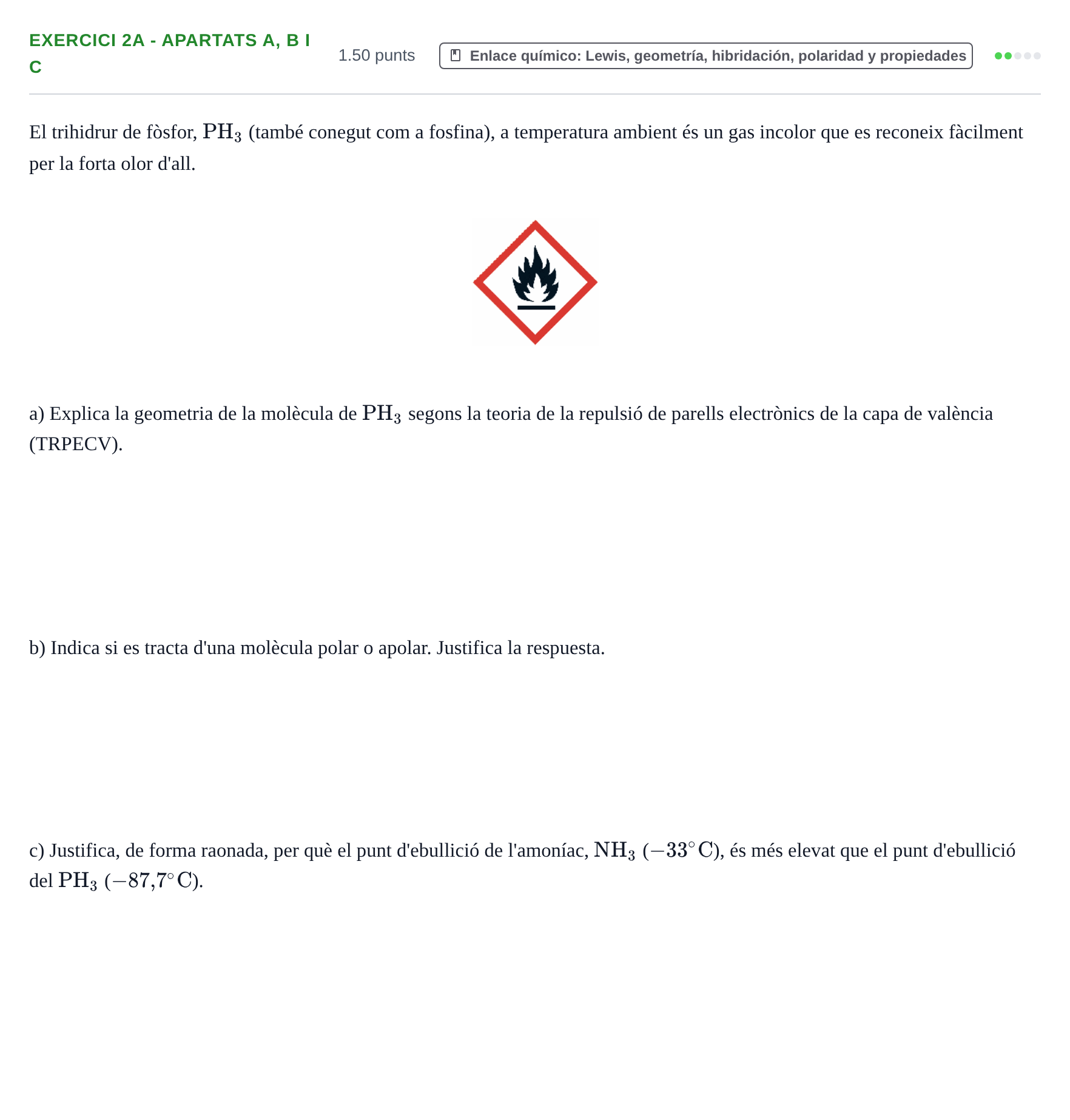 Enunciado: Ejercicio 2A - Apartats a, b i c · Química PAU Baleares Extraordinaria 2022