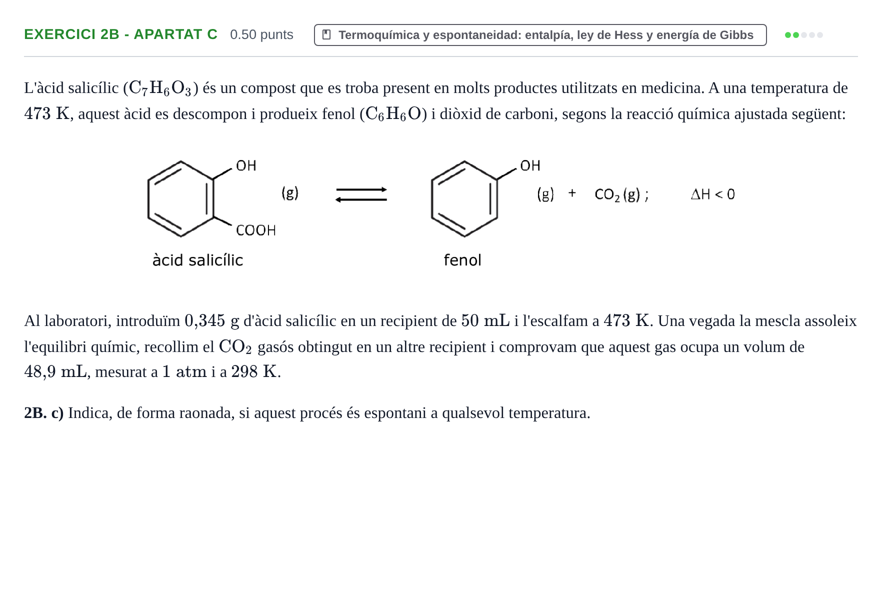Enunciado: Ejercicio 2B - Apartat c · Química PAU Baleares Extraordinaria 2022
