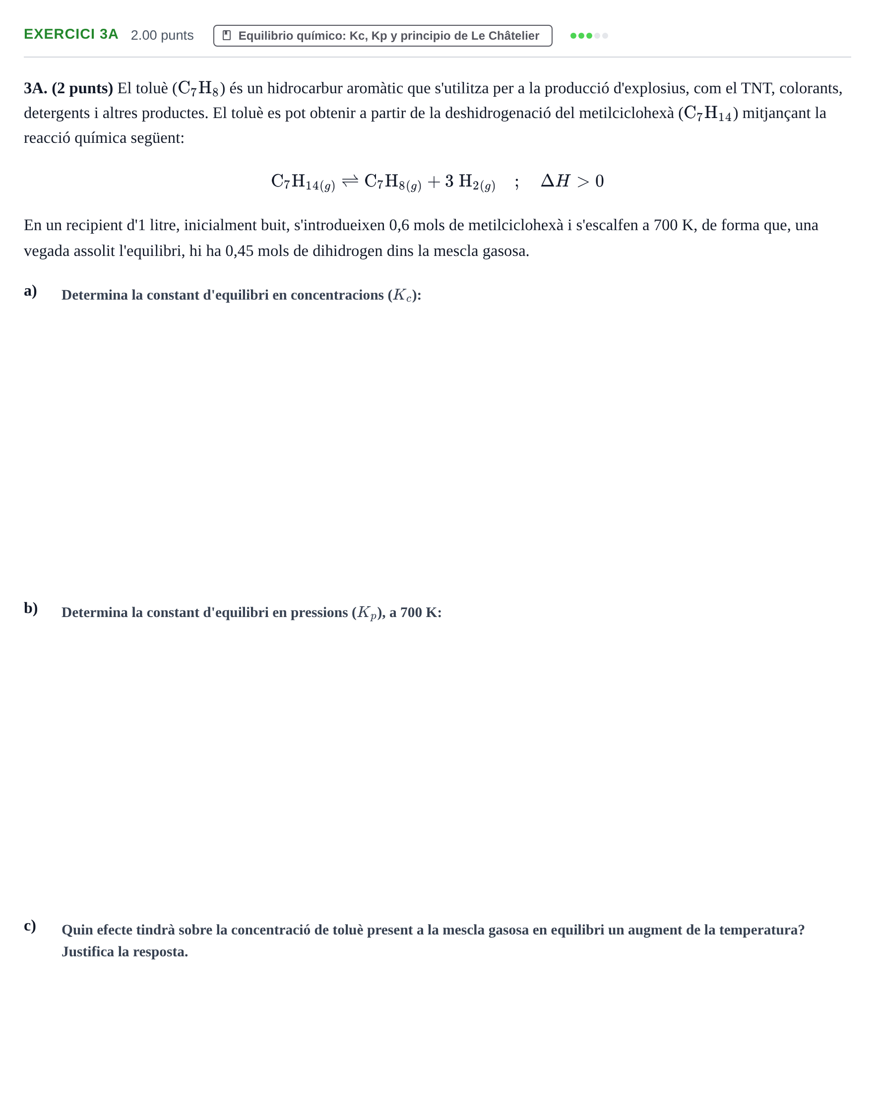 Enunciado: Ejercicio 3A · Química PAU Baleares Extraordinaria 2022