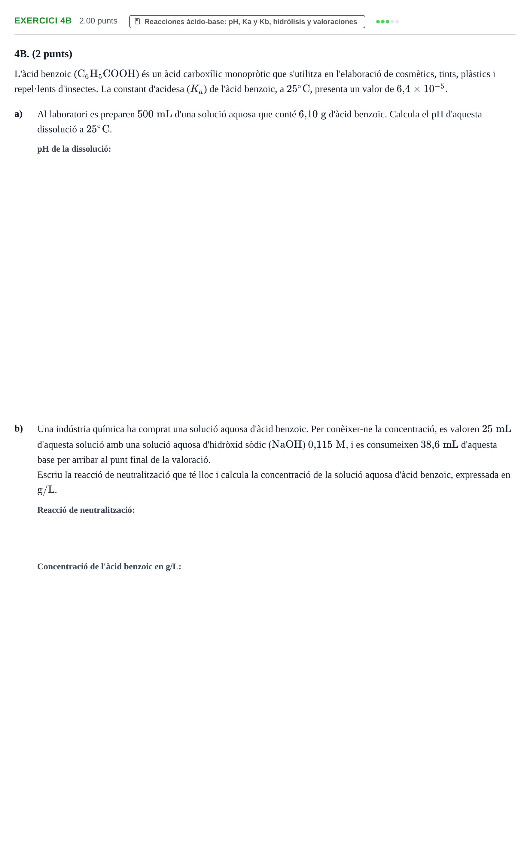 Enunciado: Ejercicio 4B · Química PAU Baleares Extraordinaria 2022